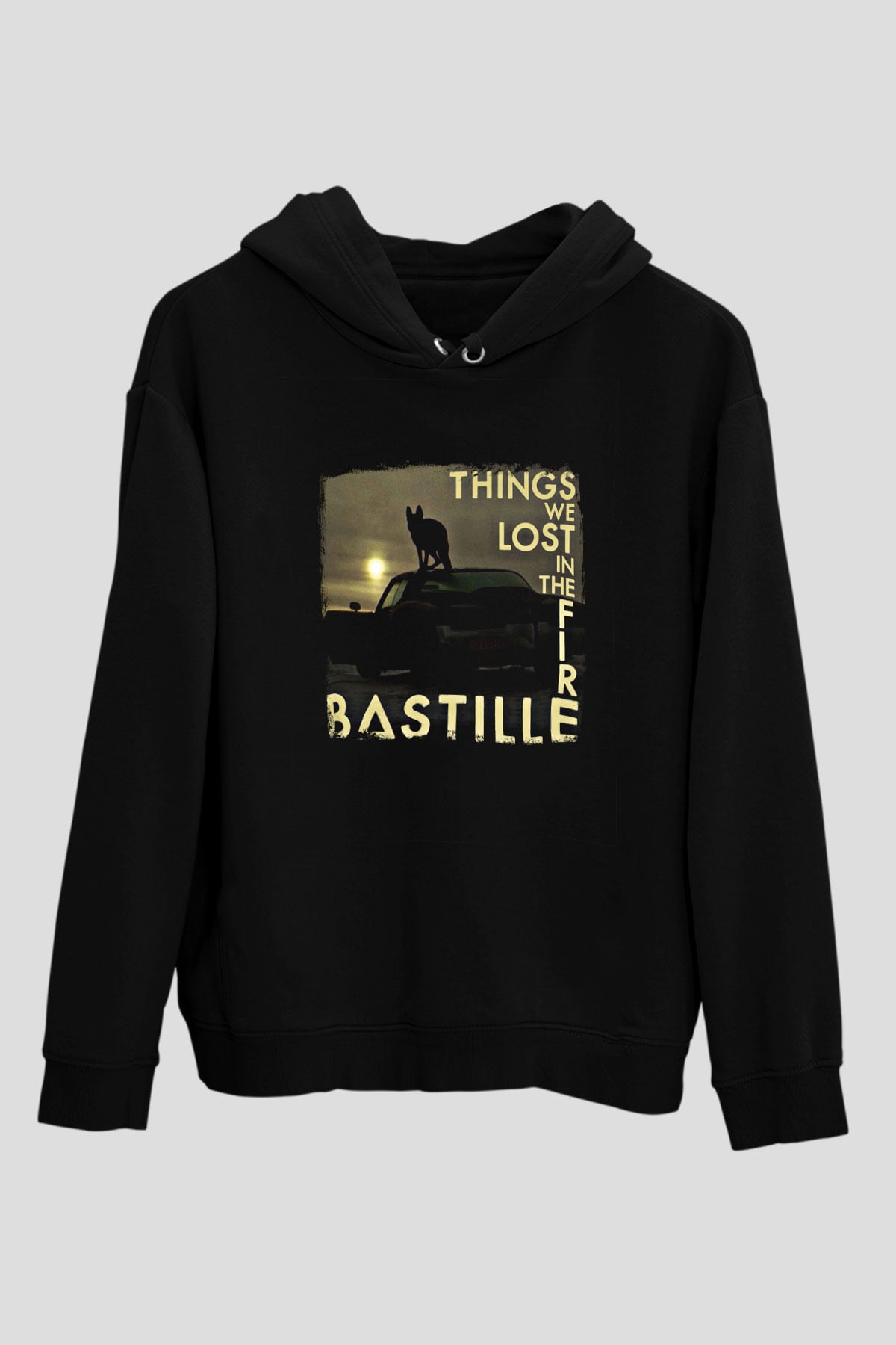 Bastille Baskılı Unisex Siyah Hoodie