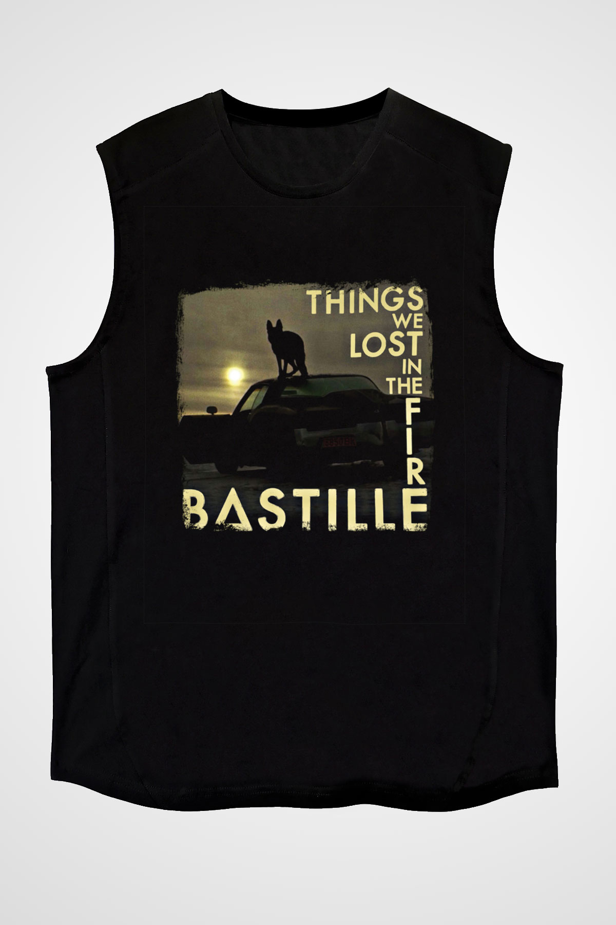 Bastille Baskılı Unisex Siyah Kolsuz Tişört