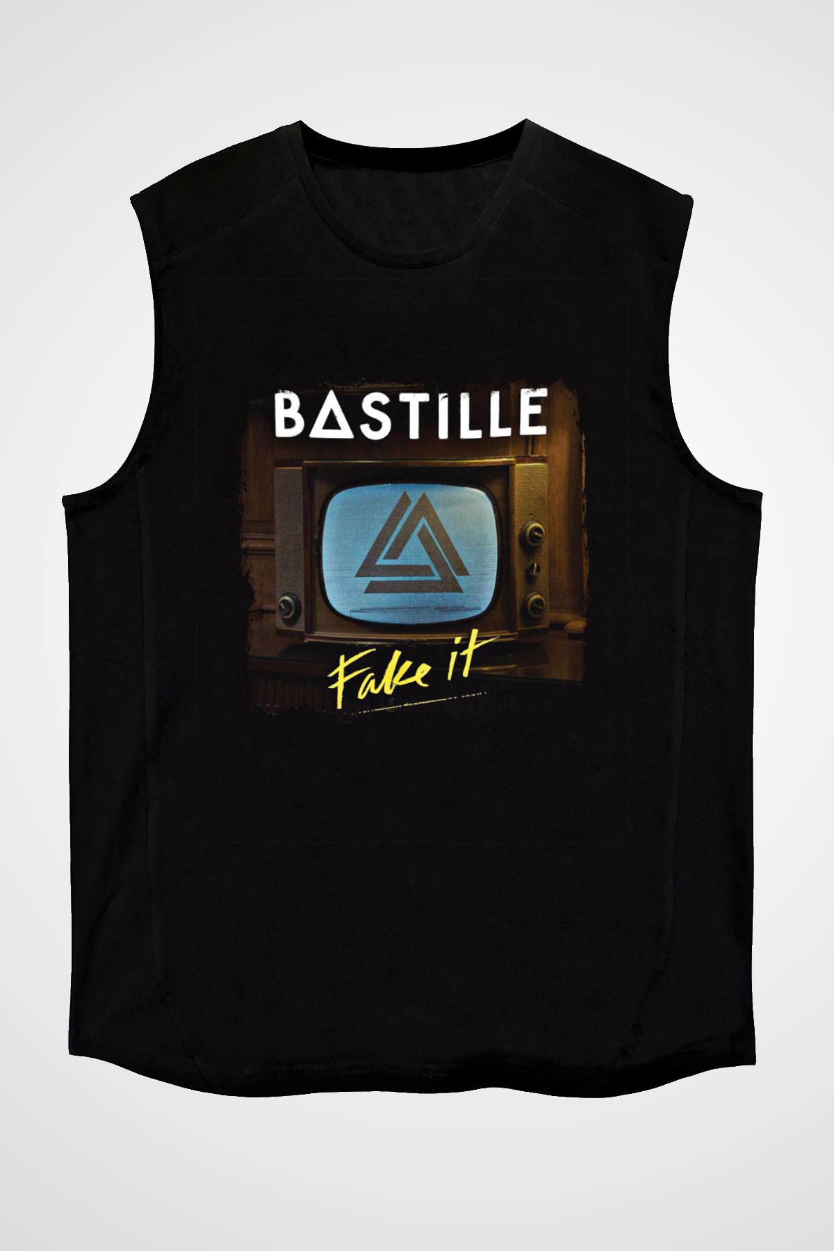 Bastille Baskılı Unisex Siyah Kolsuz Tişört