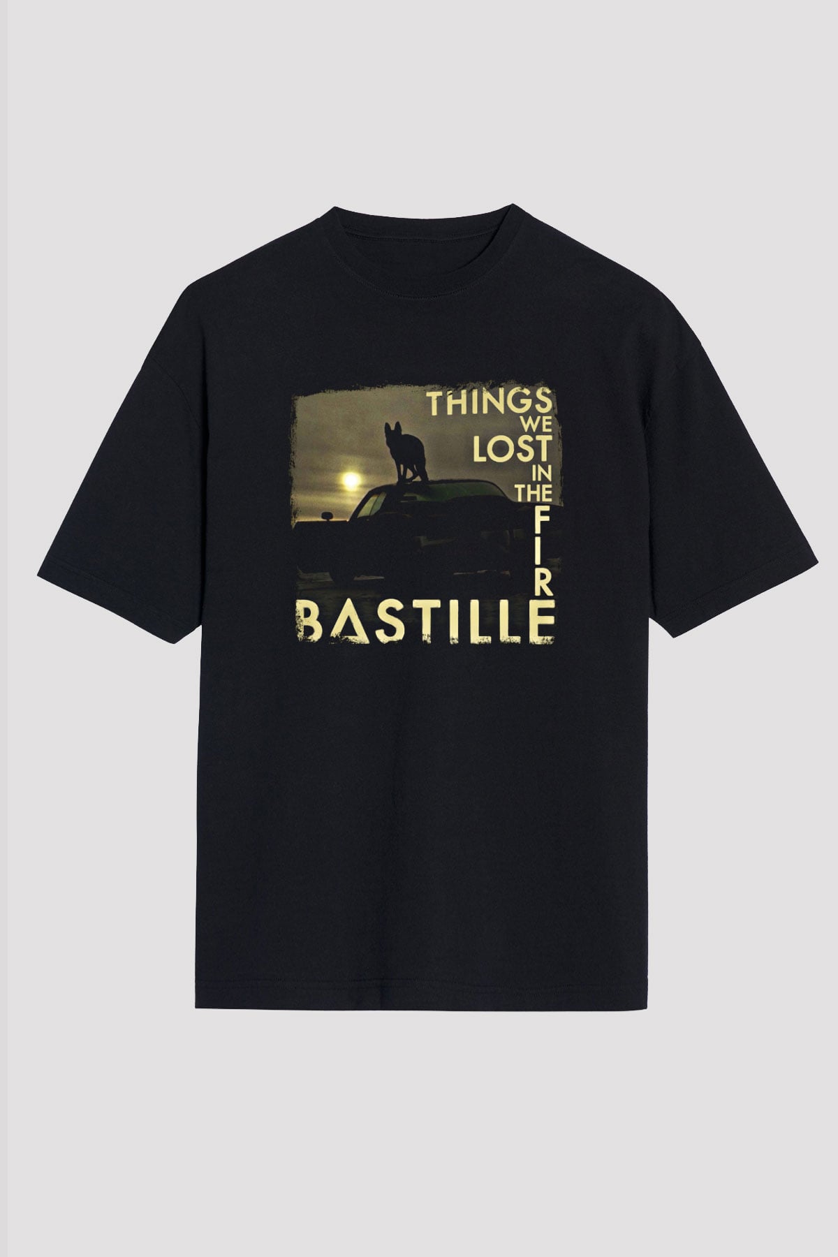 Bastille Baskılı Unisex Siyah Oversize Tişört