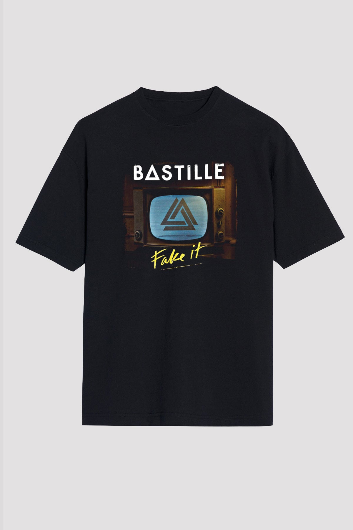 Bastille Baskılı Unisex Siyah Oversize Tişört