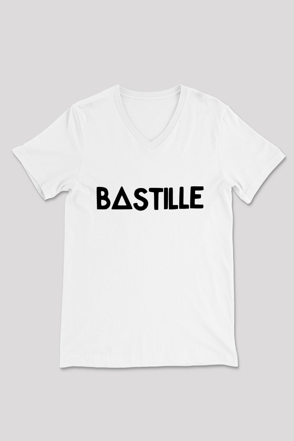 Bastille Beyaz Unisex V Yaka Tişört T-Shirt