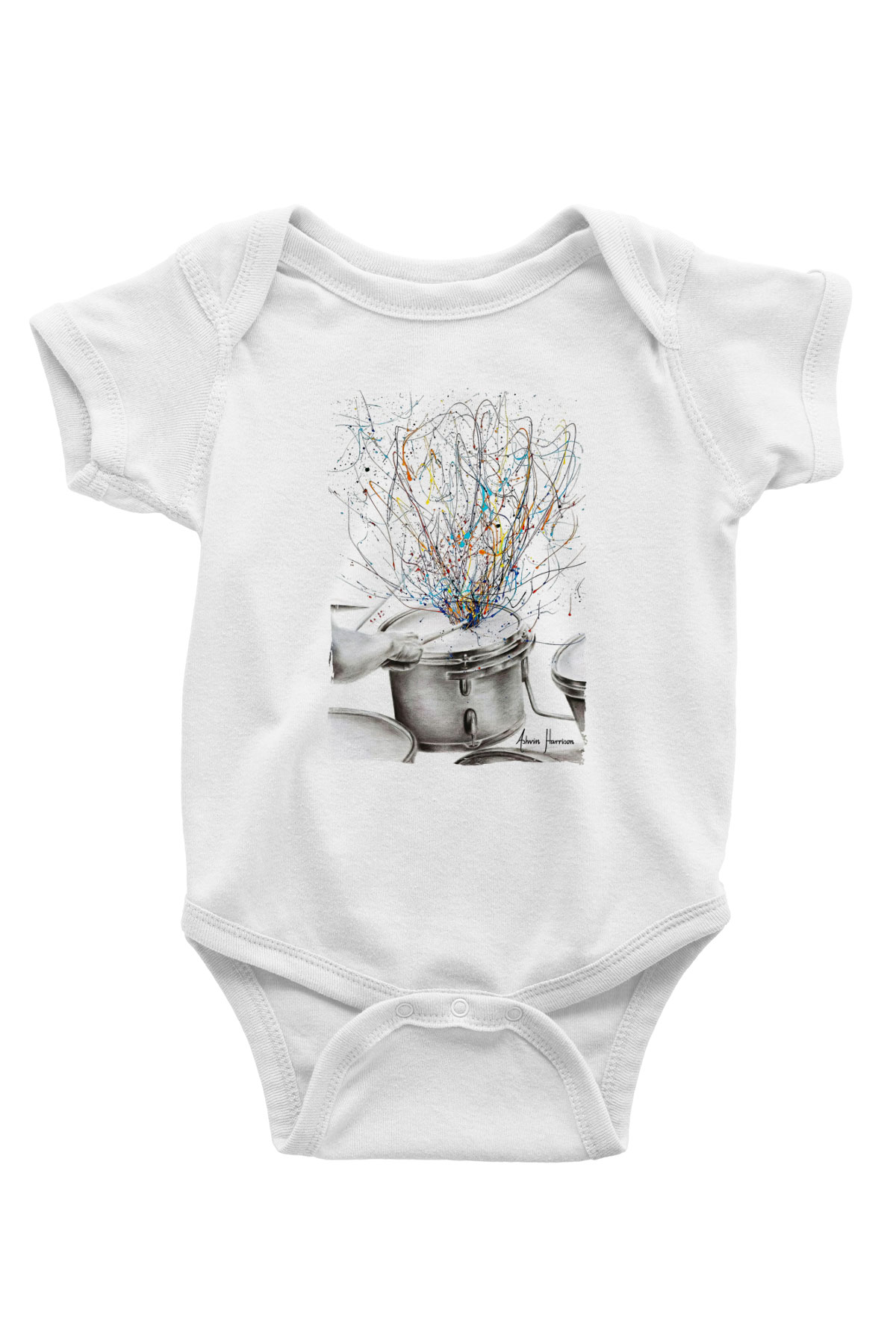 Bateri Baskılı Beyaz Unisex Bebek Body - Zıbın