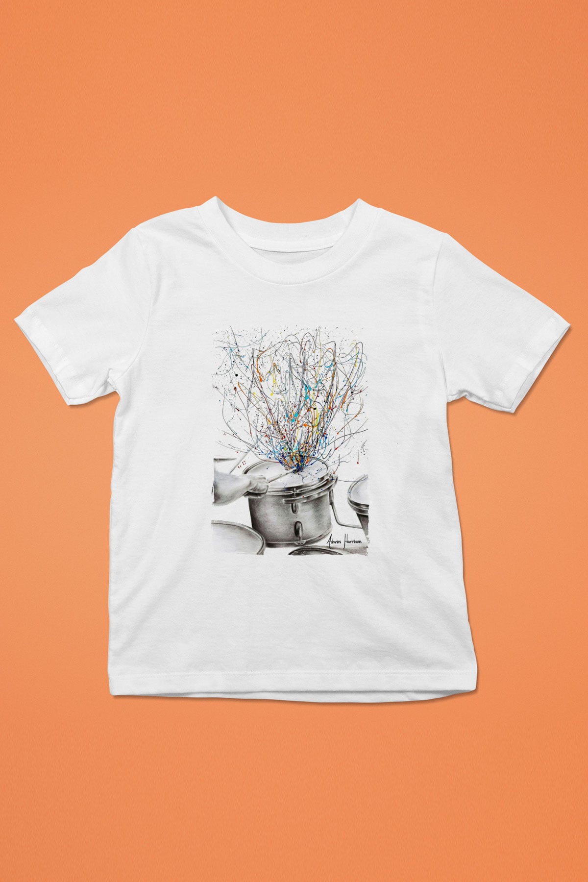 Bateri Baskılı Beyaz Unisex Beyaz Çocuk Tişört - Tshirt