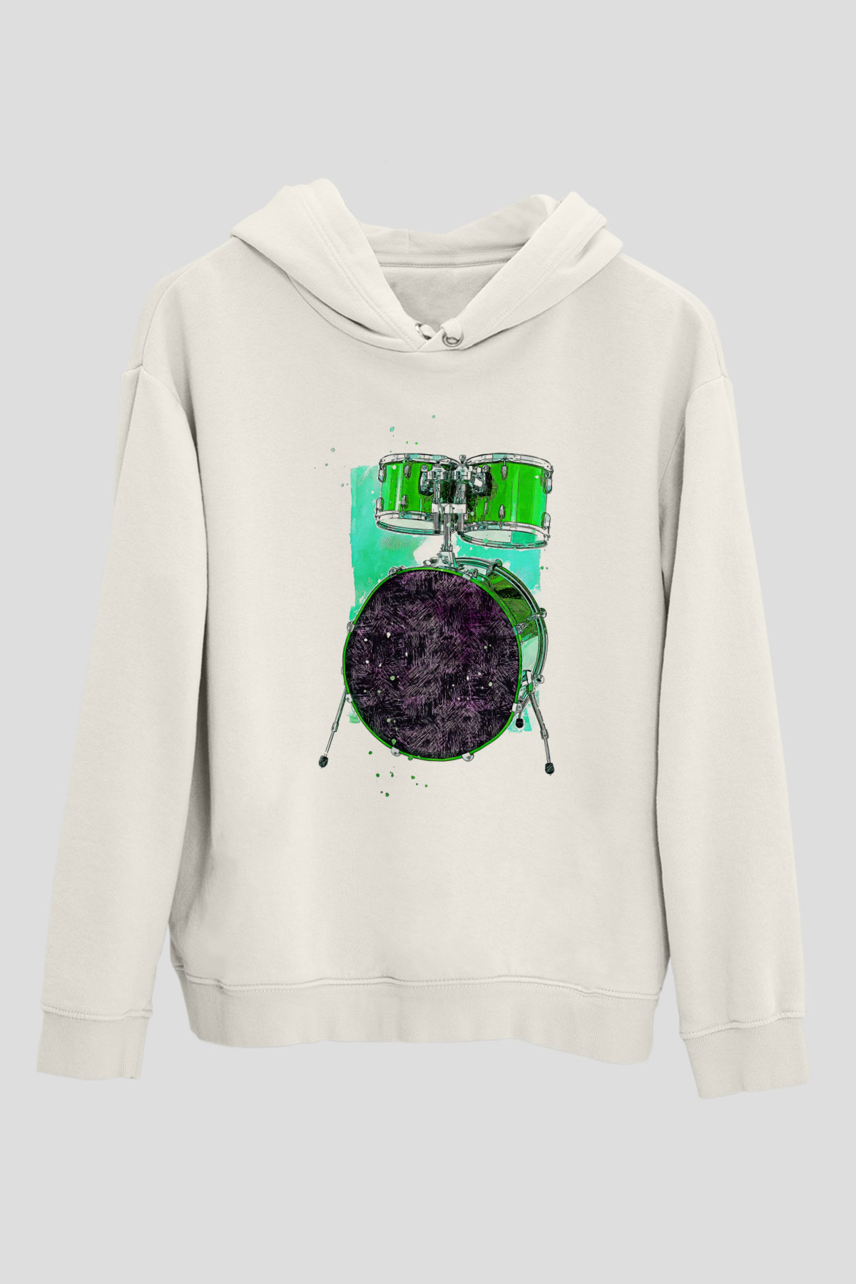Bateri Baskılı Beyaz Unisex Hoodie