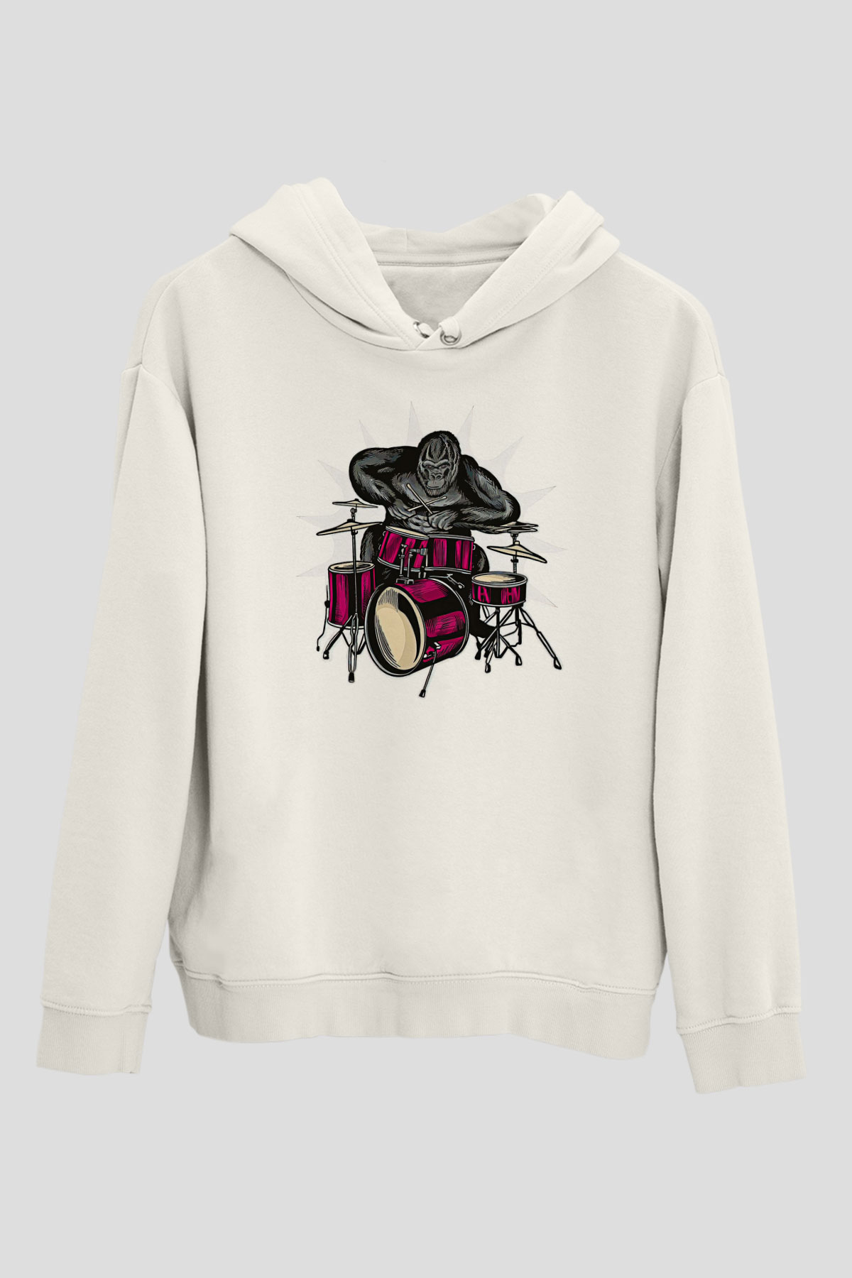 Bateri Baskılı Beyaz Unisex Hoodie