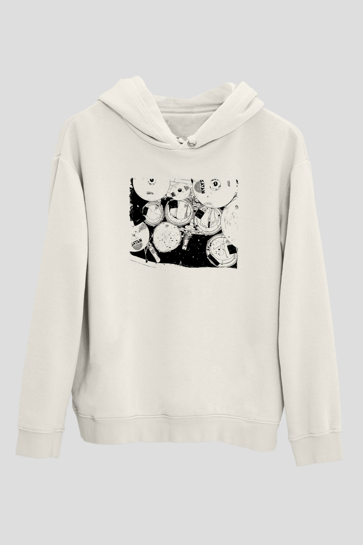 Bateri Baskılı Beyaz Unisex Hoodie