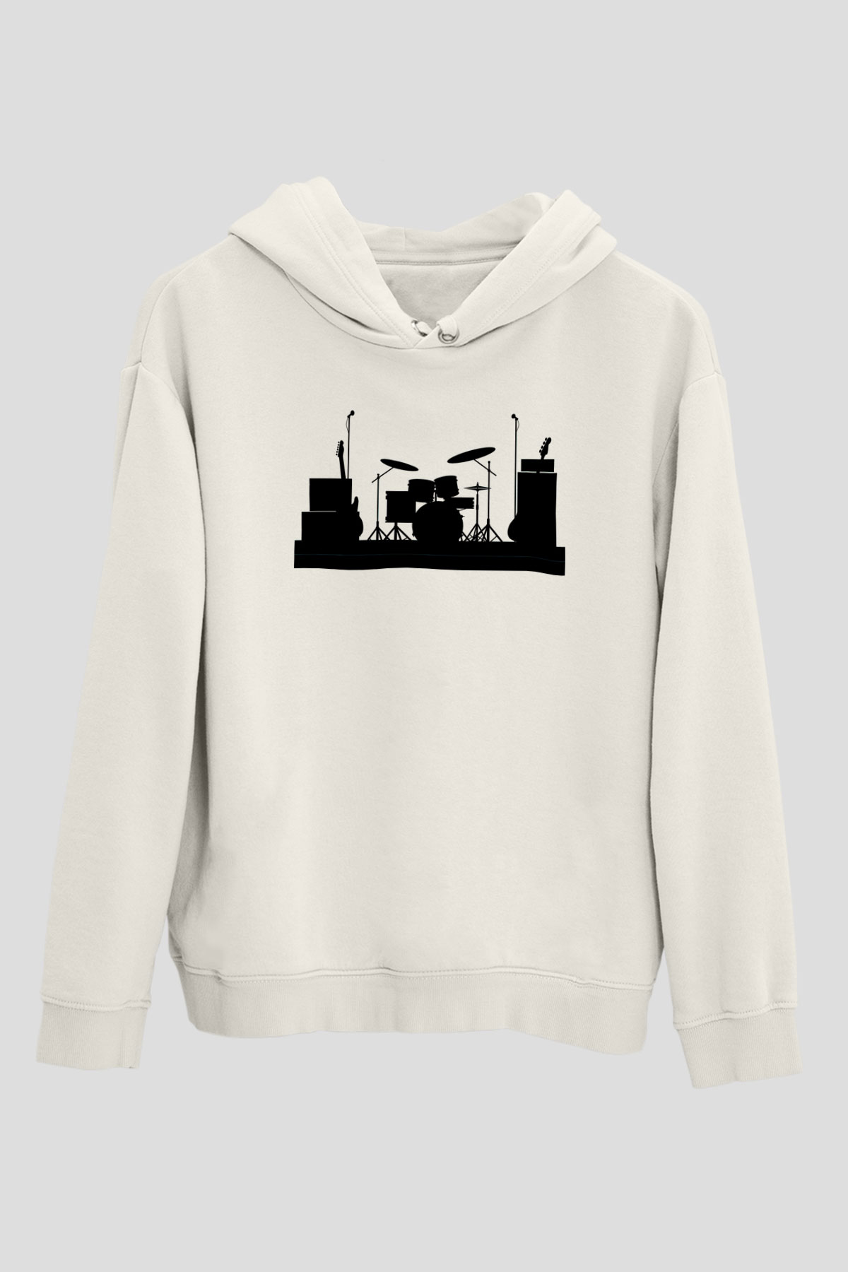 Bateri Baskılı Beyaz Unisex Hoodie