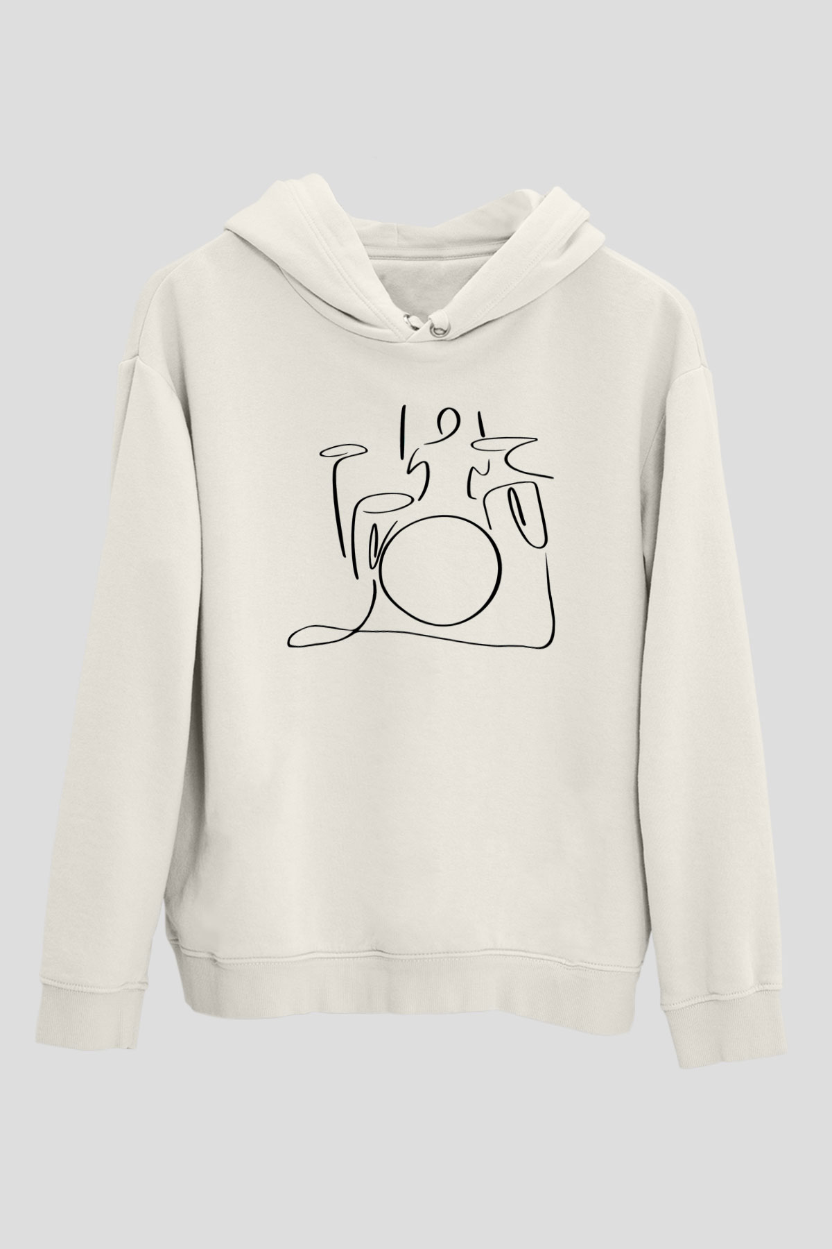 Bateri Baskılı Beyaz Unisex Hoodie