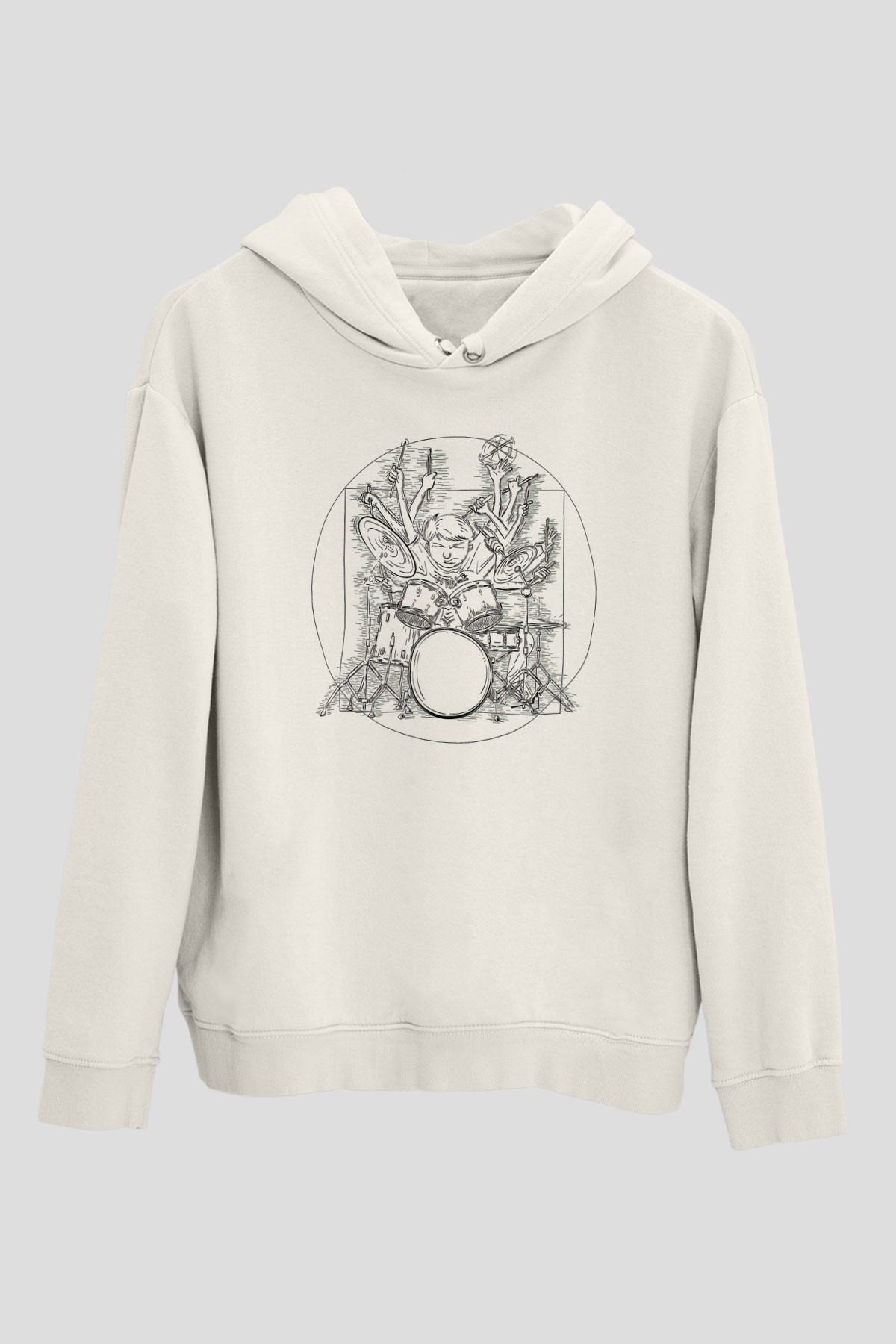Bateri Baskılı Beyaz Unisex Hoodie
