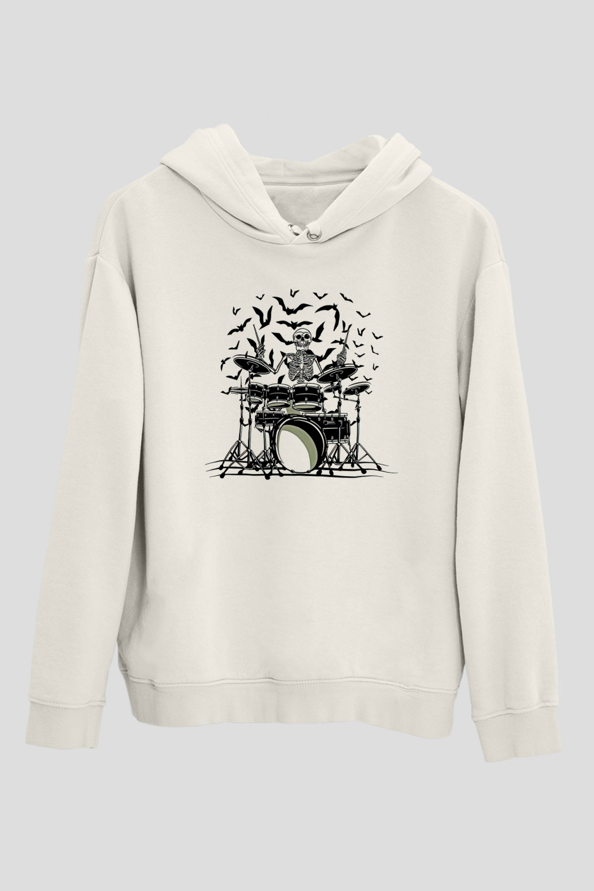 Bateri Baskılı Beyaz Unisex Hoodie