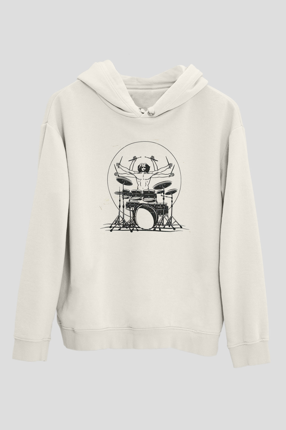 Bateri Baskılı Beyaz Unisex Hoodie