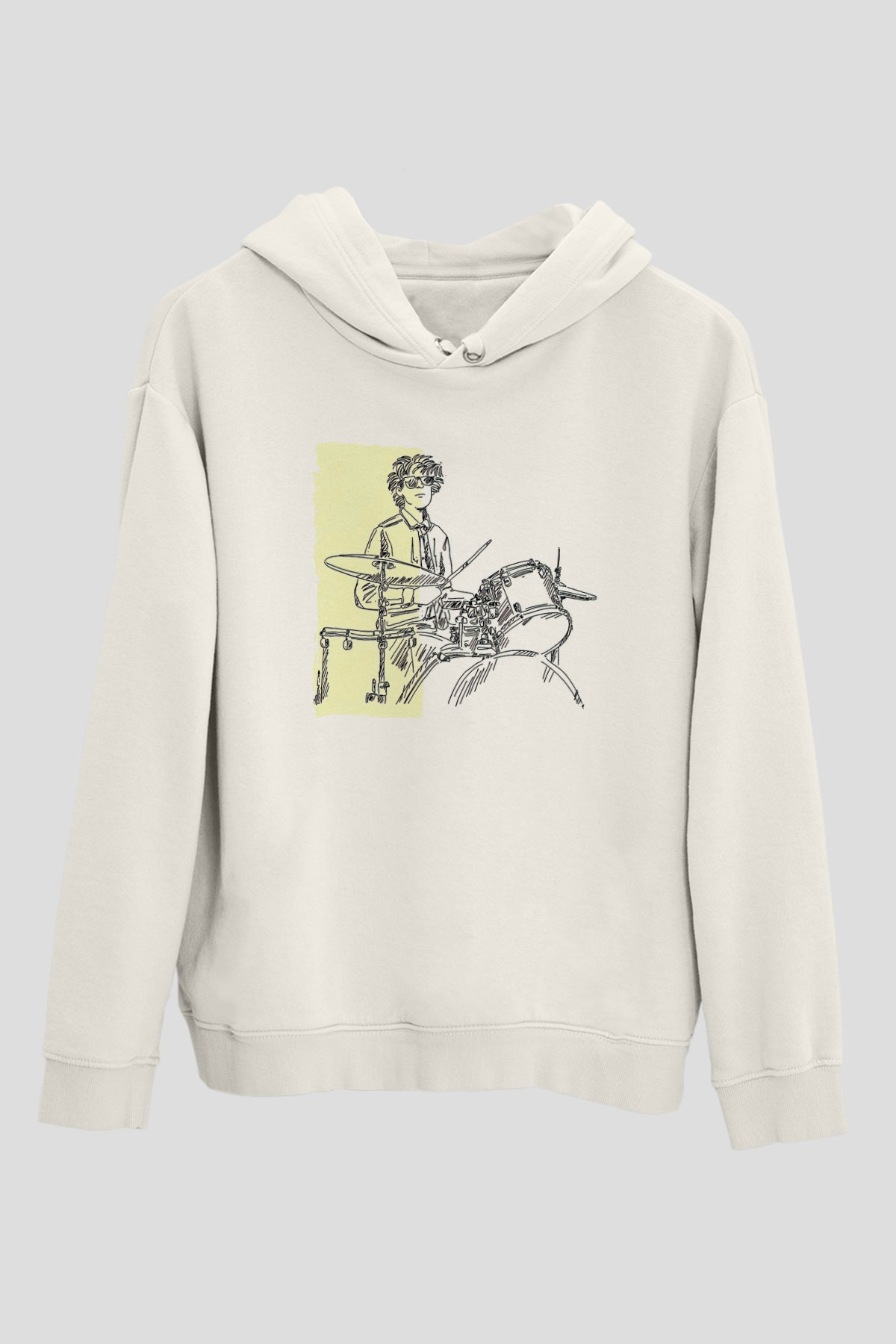 Bateri Baskılı Beyaz Unisex Hoodie
