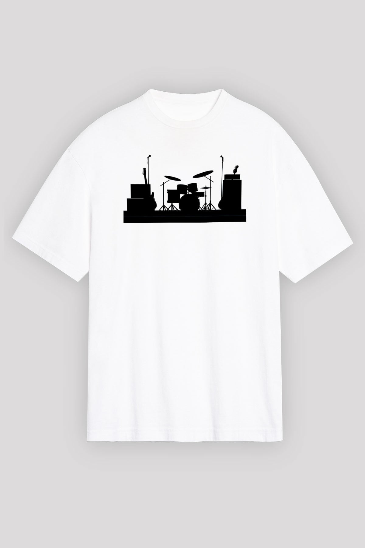 Bateri Baskılı Beyaz Unisex Oversize Tişört - Tshirt
