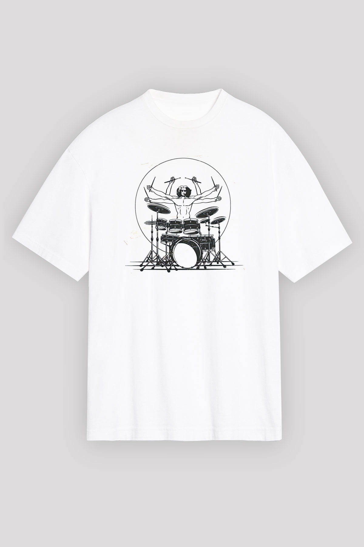 Bateri Baskılı Beyaz Unisex Oversize Tişört - Tshirt