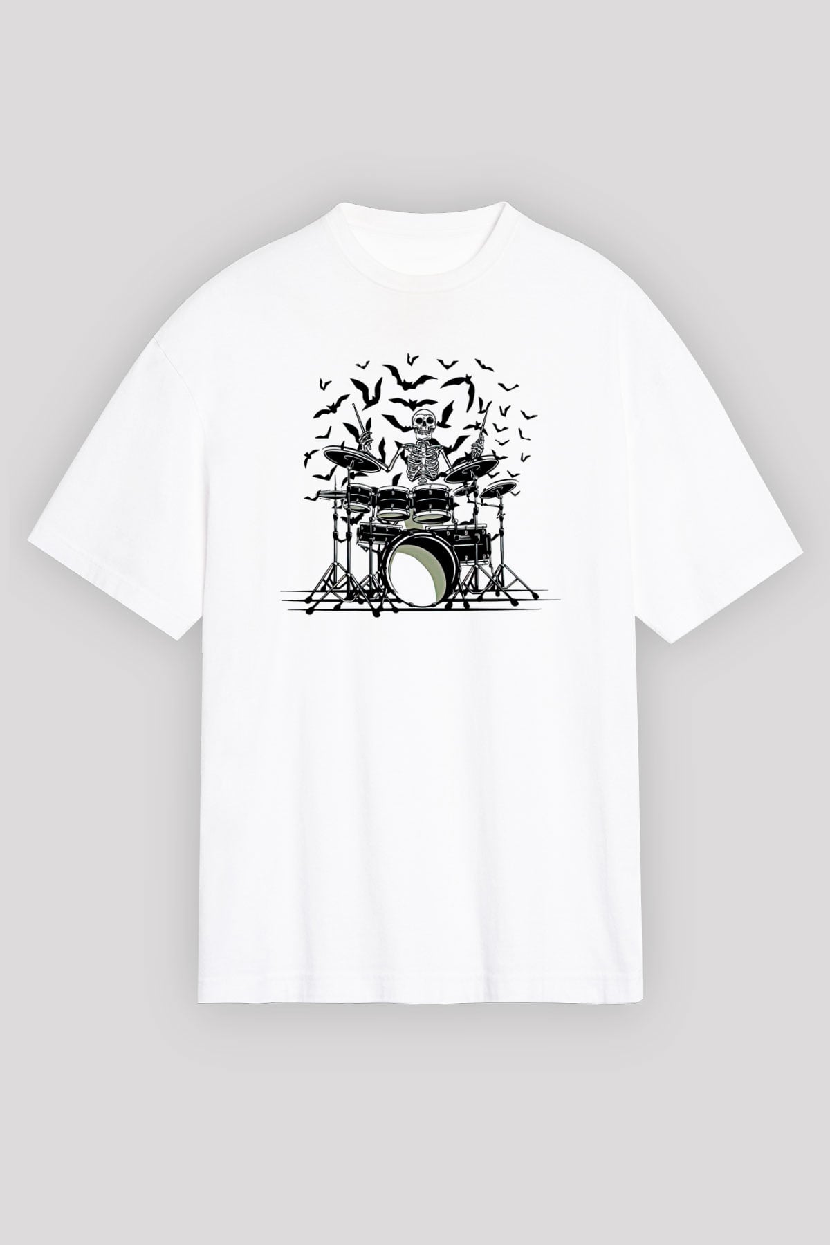 Bateri Baskılı Beyaz Unisex Oversize Tişört - Tshirt