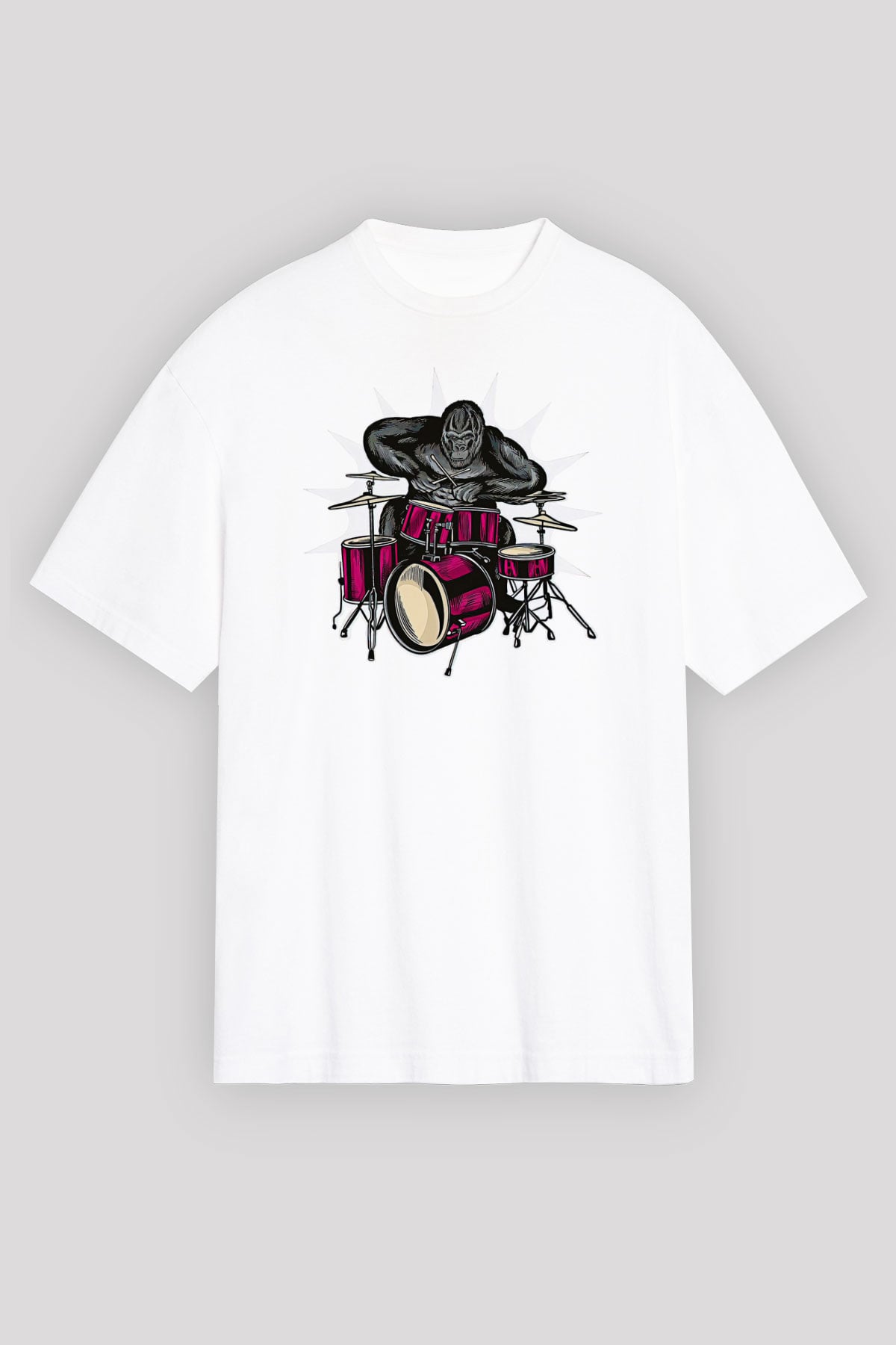 Bateri Baskılı Beyaz Unisex Oversize Tişört - Tshirt