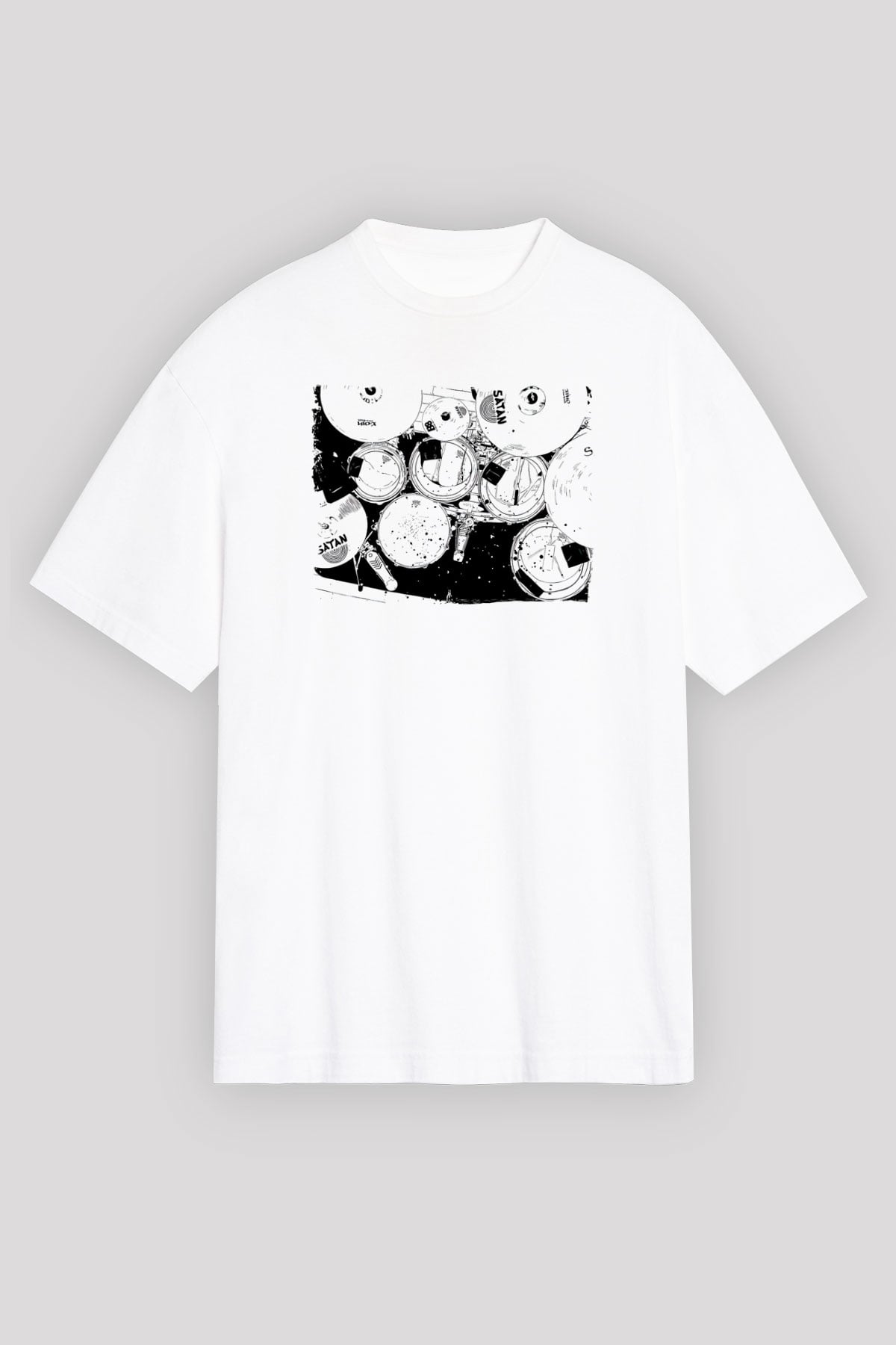Bateri Baskılı Beyaz Unisex Oversize Tişört - Tshirt