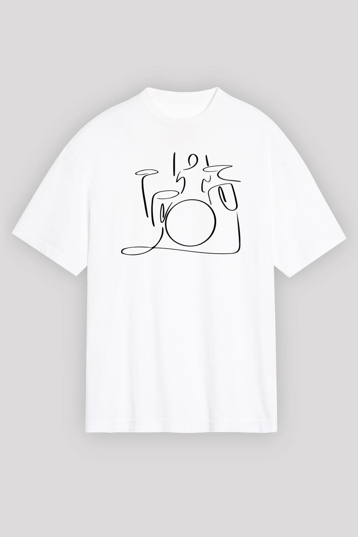 Bateri Baskılı Beyaz Unisex Oversize Tişört - Tshirt