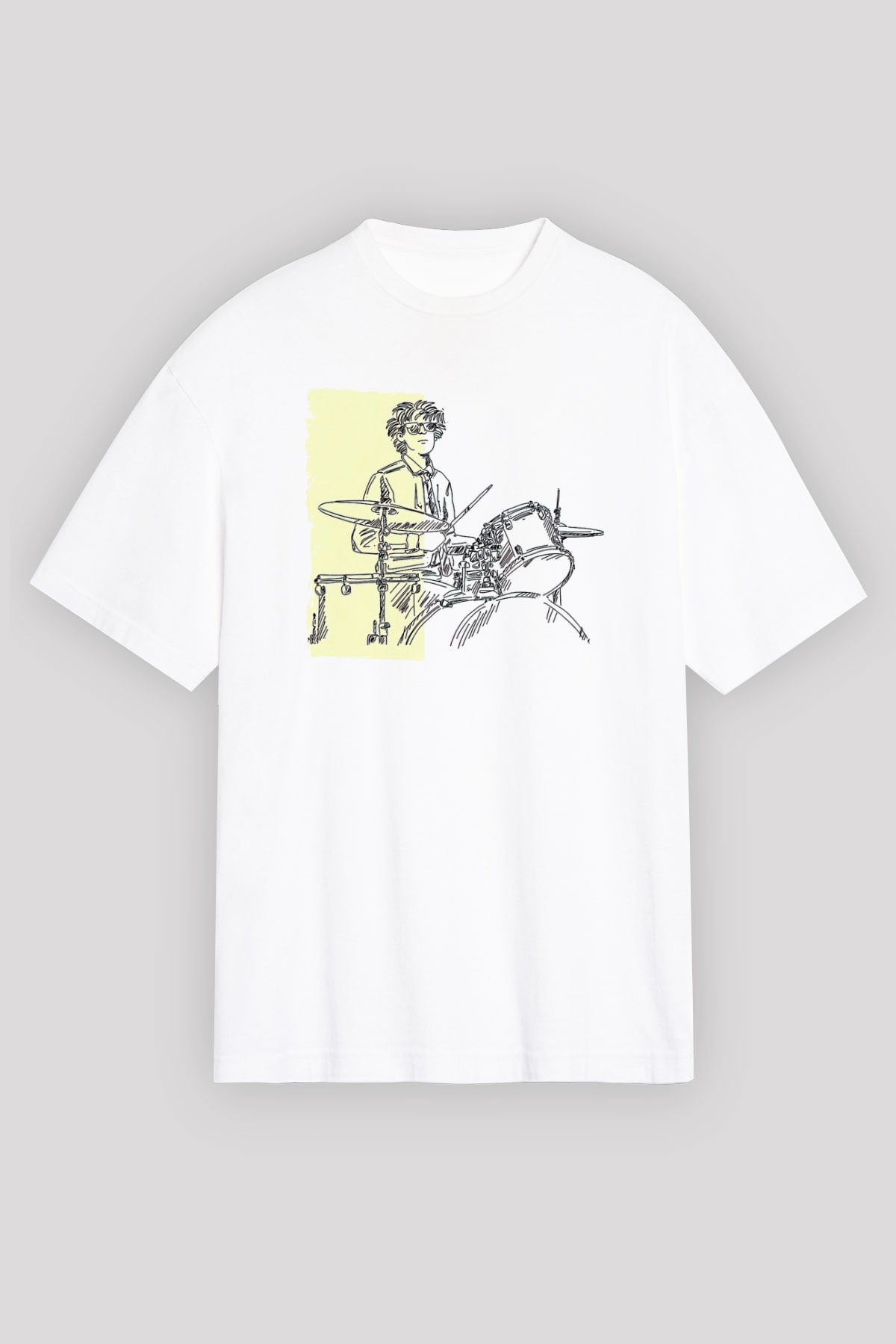 Bateri Baskılı Beyaz Unisex Oversize Tişört - Tshirt