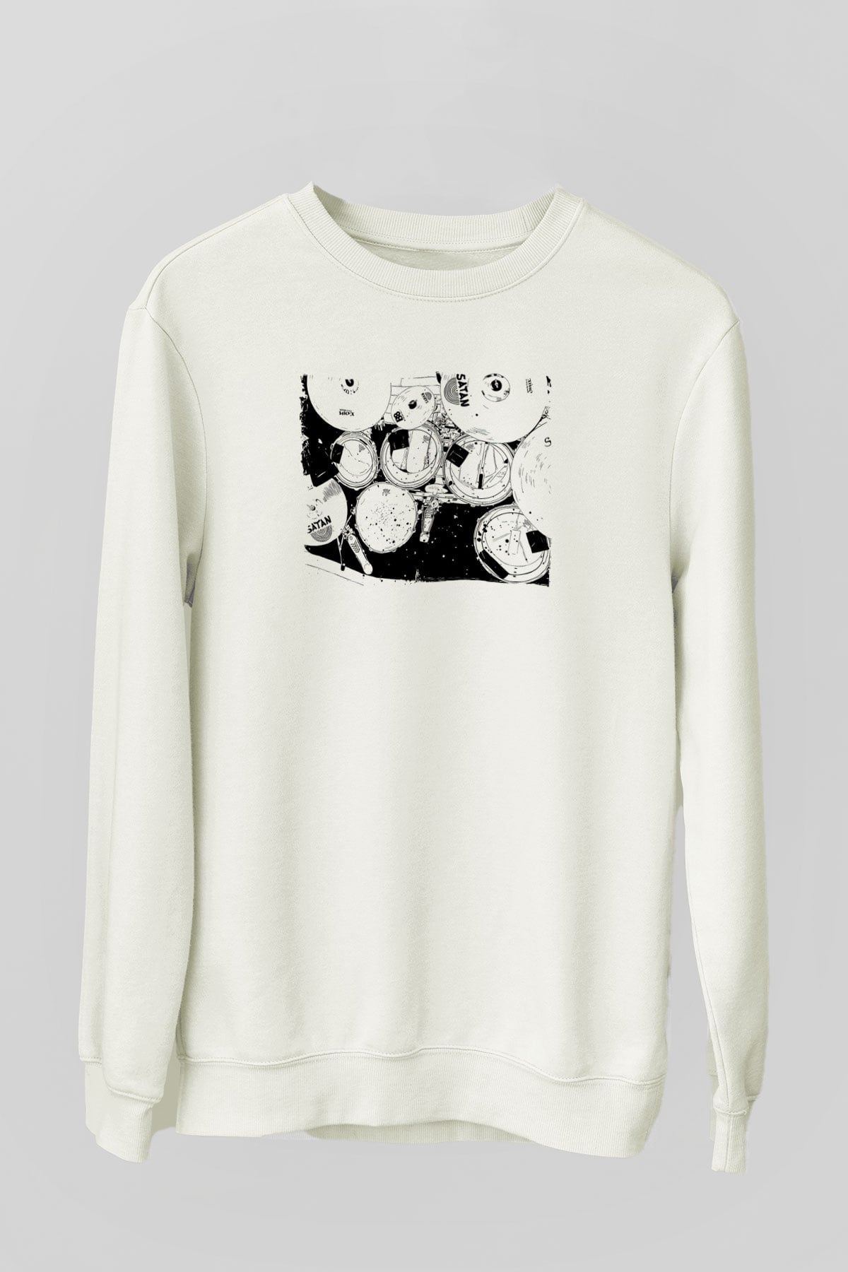 Bateri Baskılı Beyaz Unisex Sweatshirt