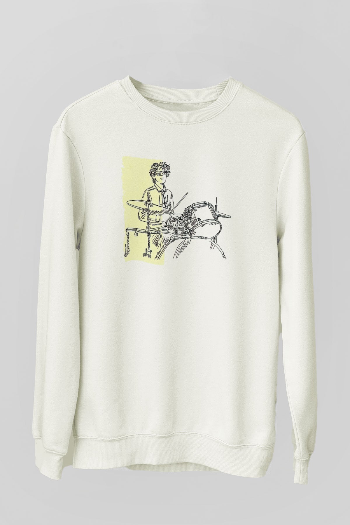 Bateri Baskılı Beyaz Unisex Sweatshirt