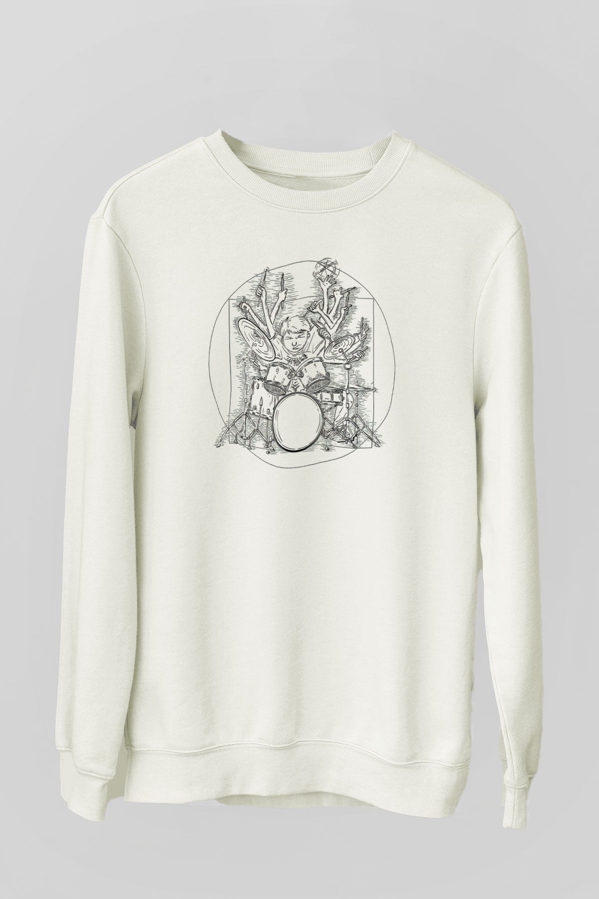 Bateri Baskılı Beyaz Unisex Sweatshirt
