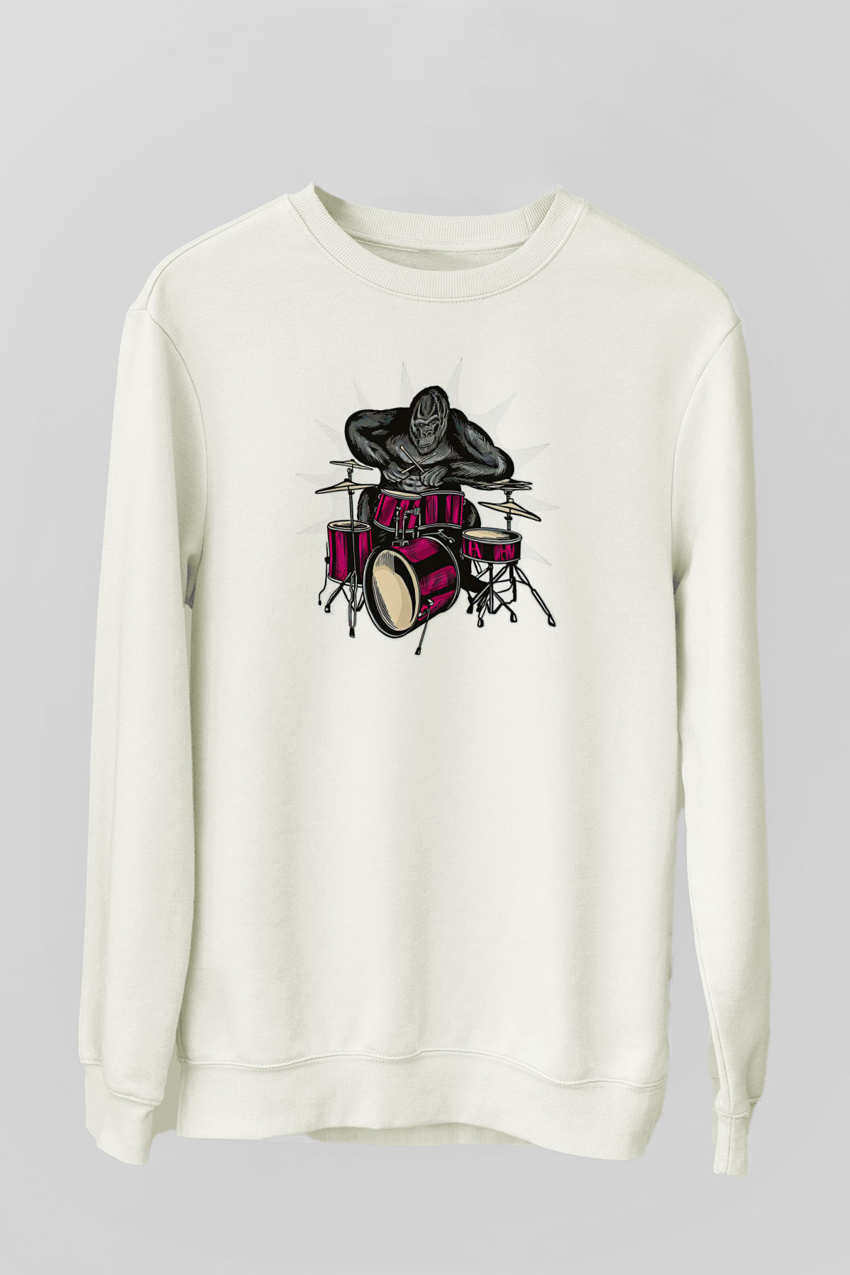 Bateri Baskılı Beyaz Unisex Sweatshirt