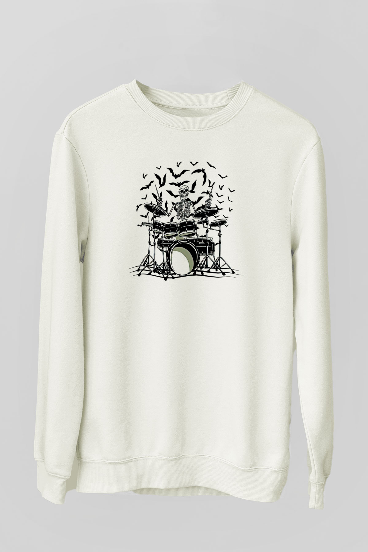 Bateri Baskılı Beyaz Unisex Sweatshirt
