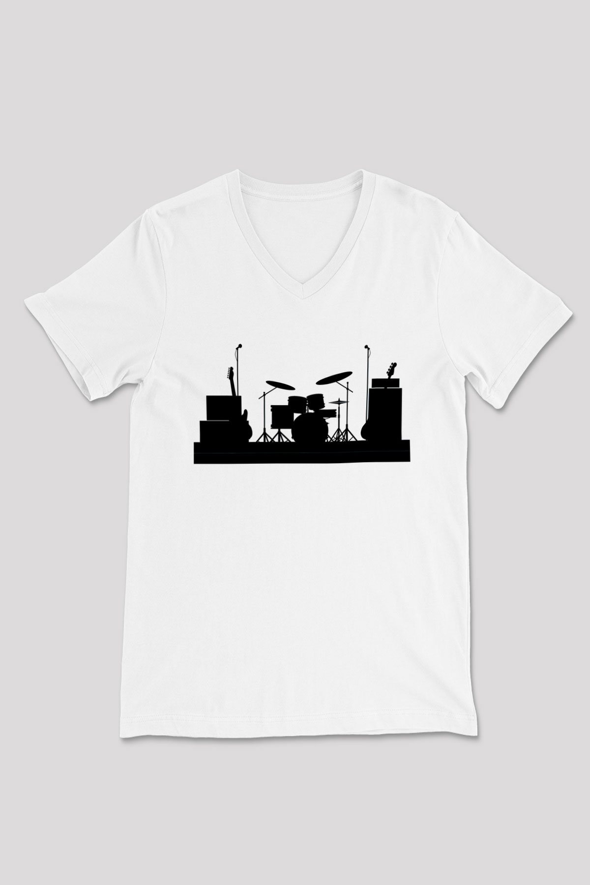 Bateri Baskılı Beyaz Unisex V Yaka Tişört - Tshirt