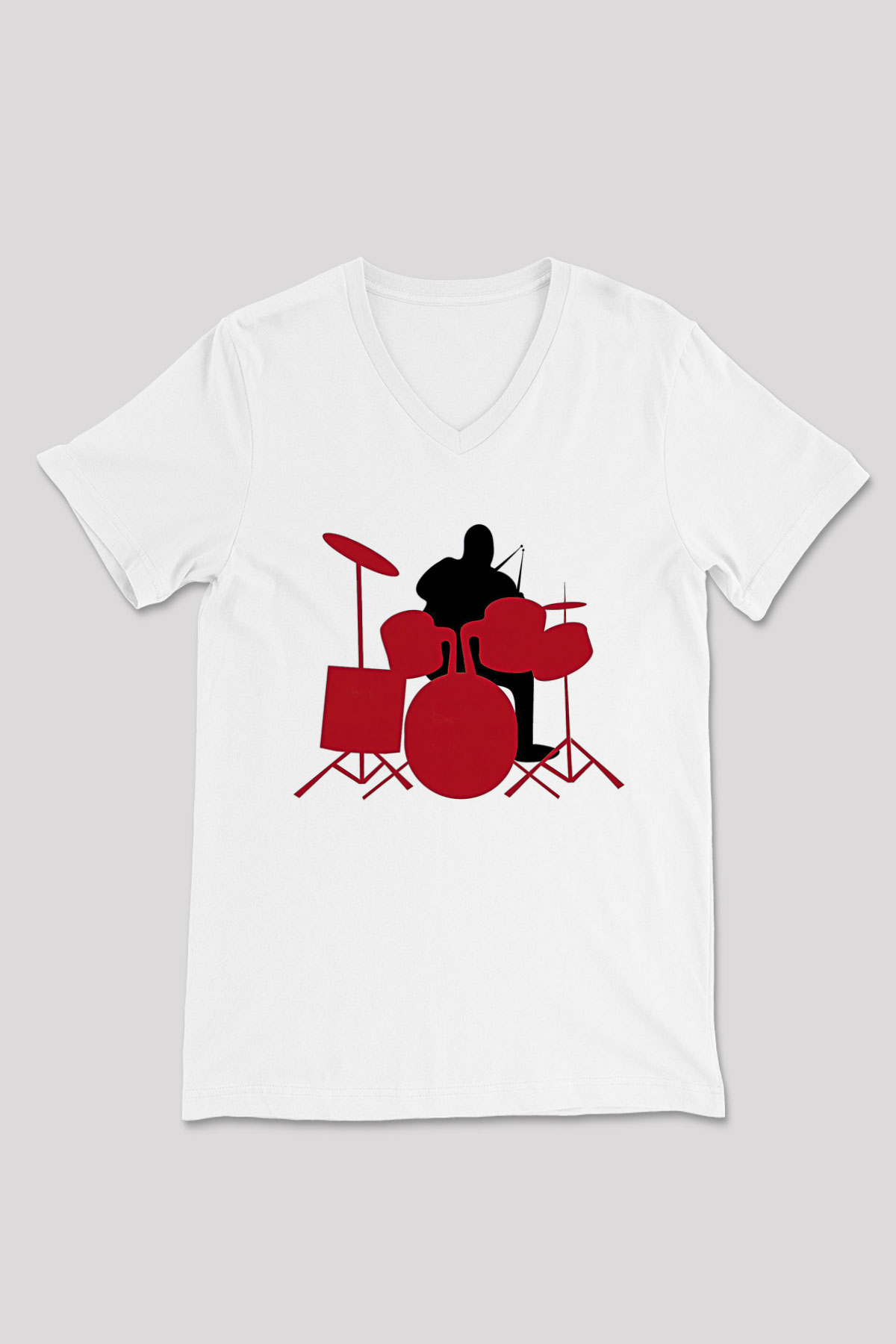 Bateri Baskılı Beyaz Unisex V Yaka Tişört - Tshirt