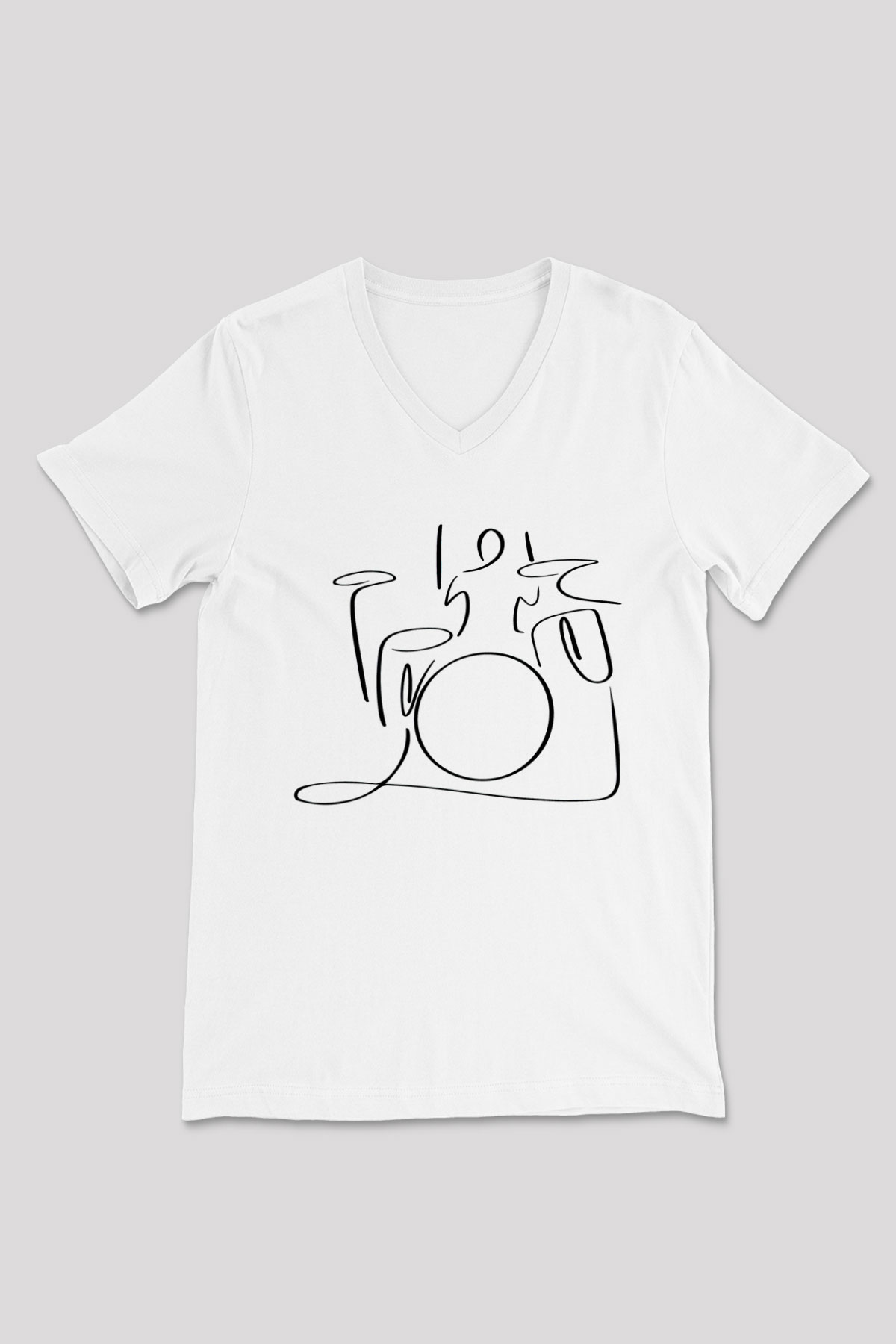 Bateri Baskılı Beyaz Unisex V Yaka Tişört - Tshirt