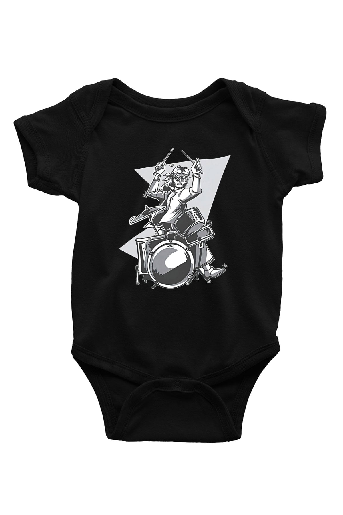 Bateri Baskılı Unisex Siyah Bebek Body - Zıbın