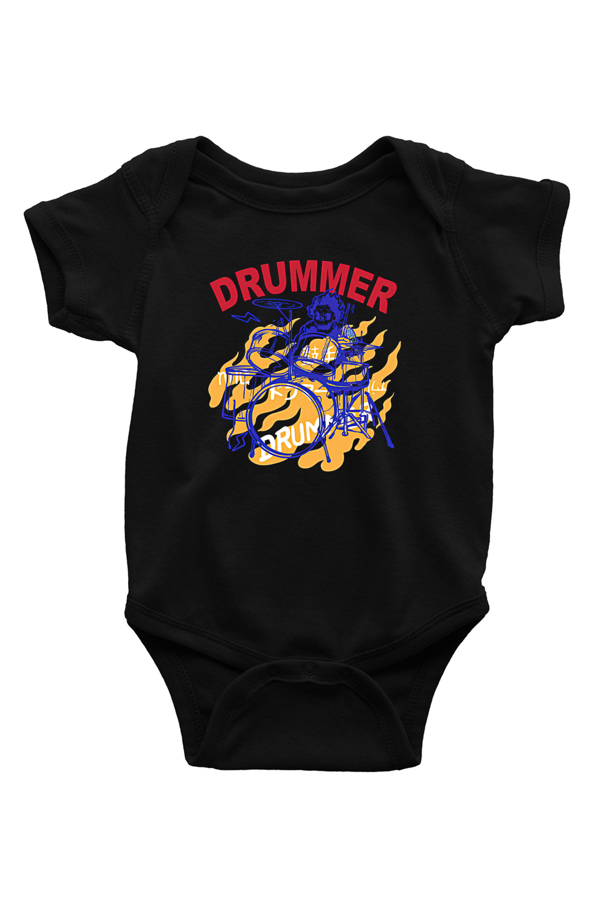 Bateri Baskılı Unisex Siyah Bebek Body - Zıbın