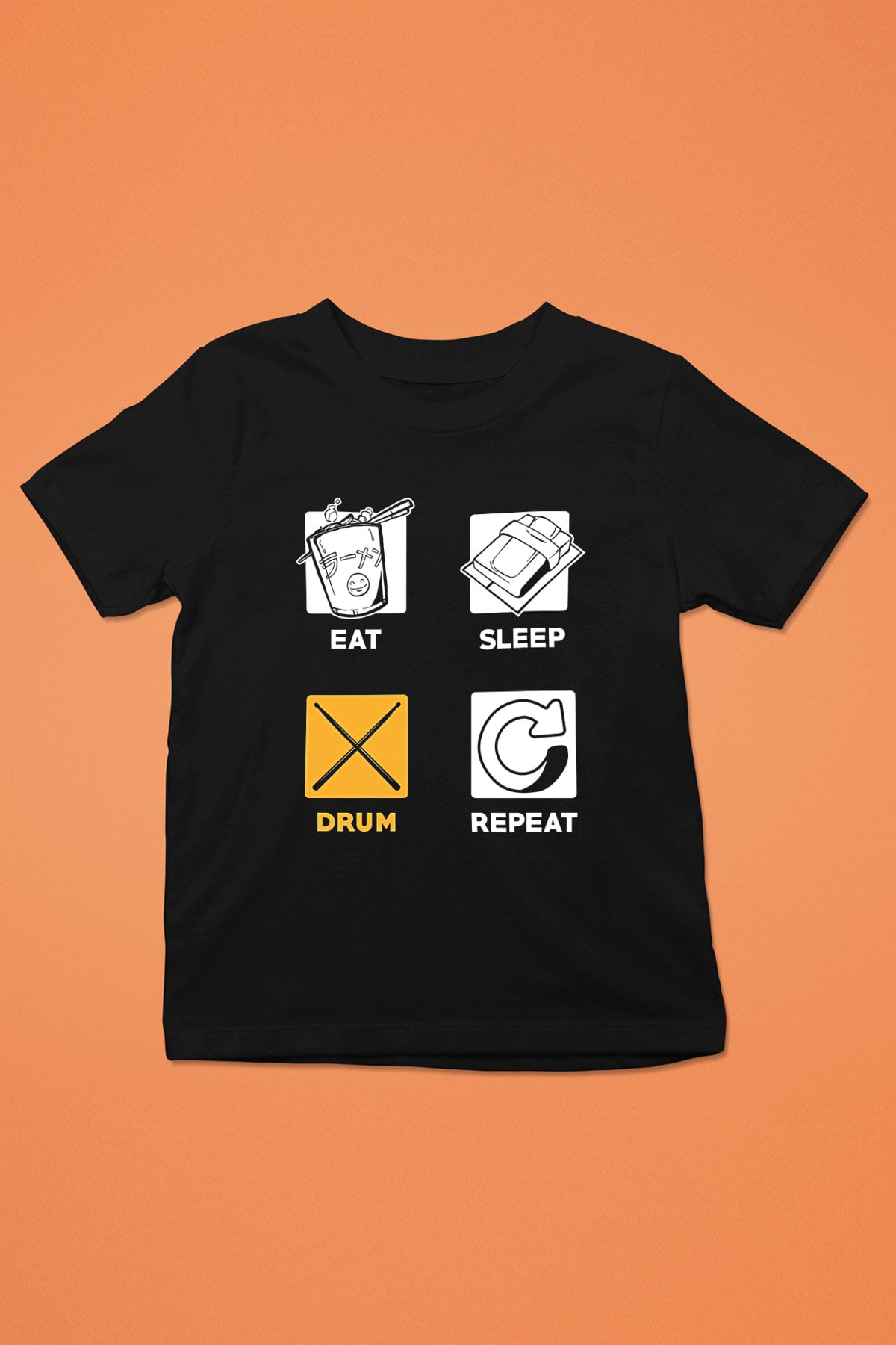 Bateri Baskılı Unisex Siyah Çocuk Tişört - Tshirt