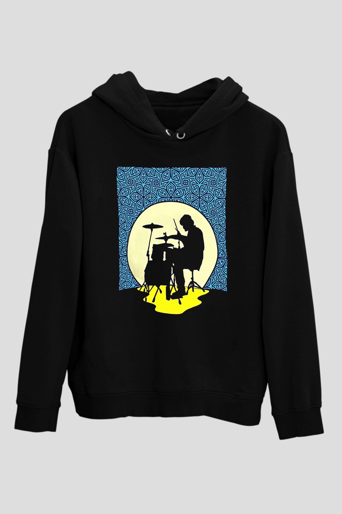 Bateri Baskılı Unisex Siyah Hoodie