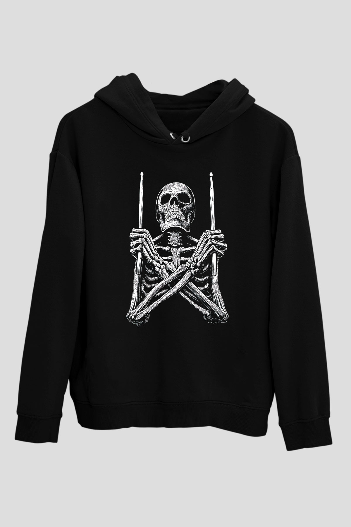 Bateri Baskılı Unisex Siyah Hoodie