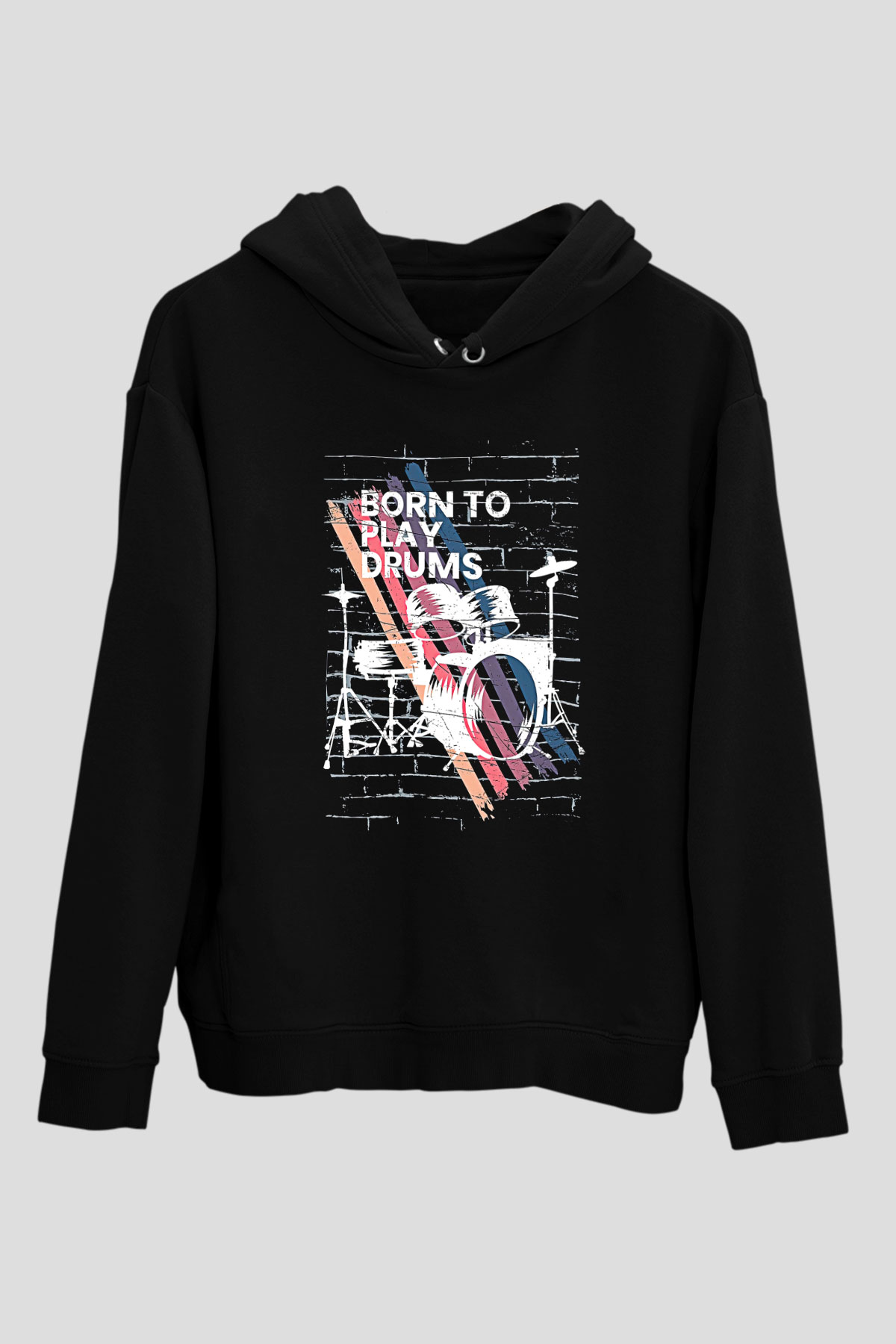Bateri Baskılı Unisex Siyah Hoodie