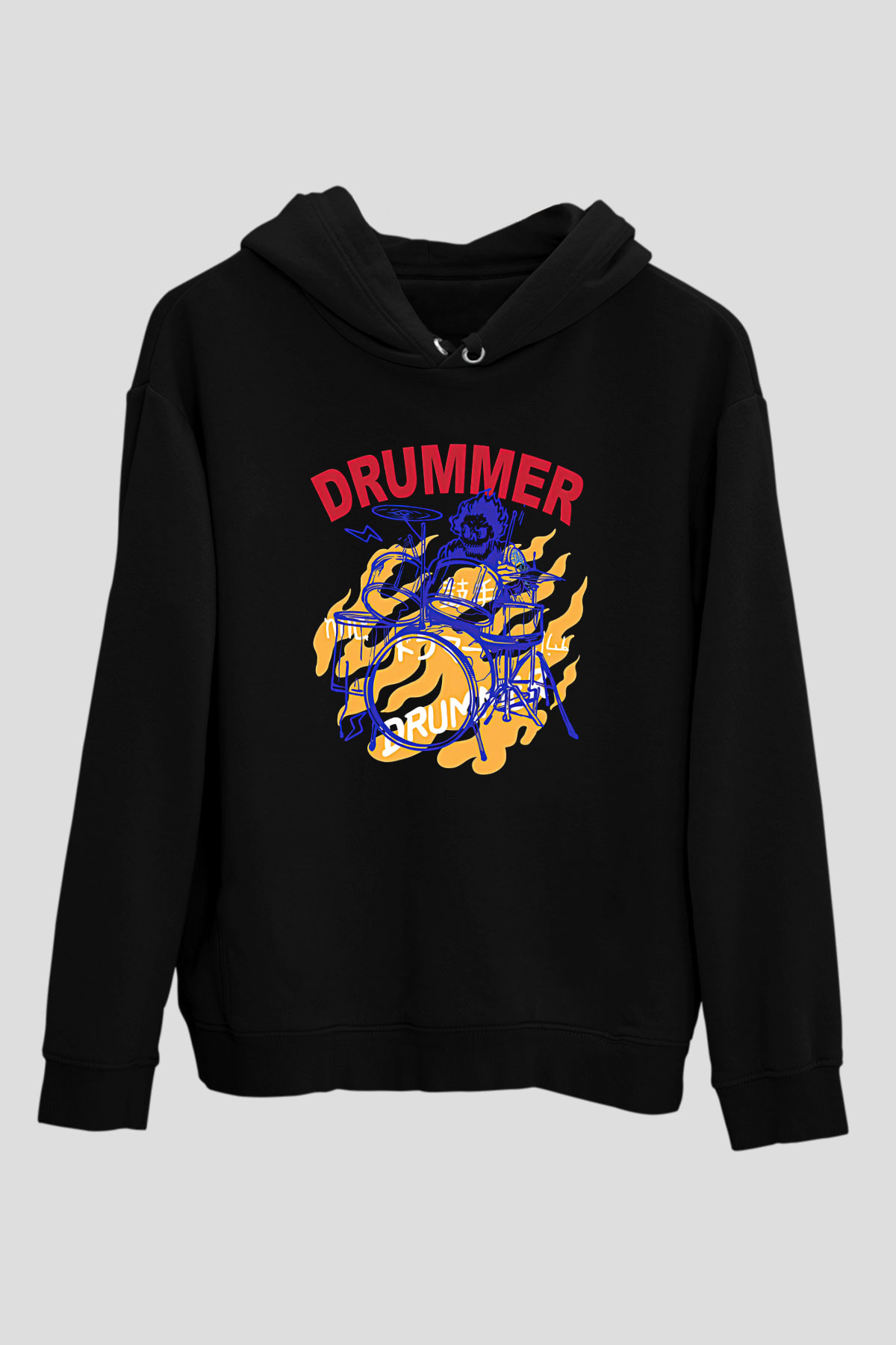 Bateri Baskılı Unisex Siyah Hoodie