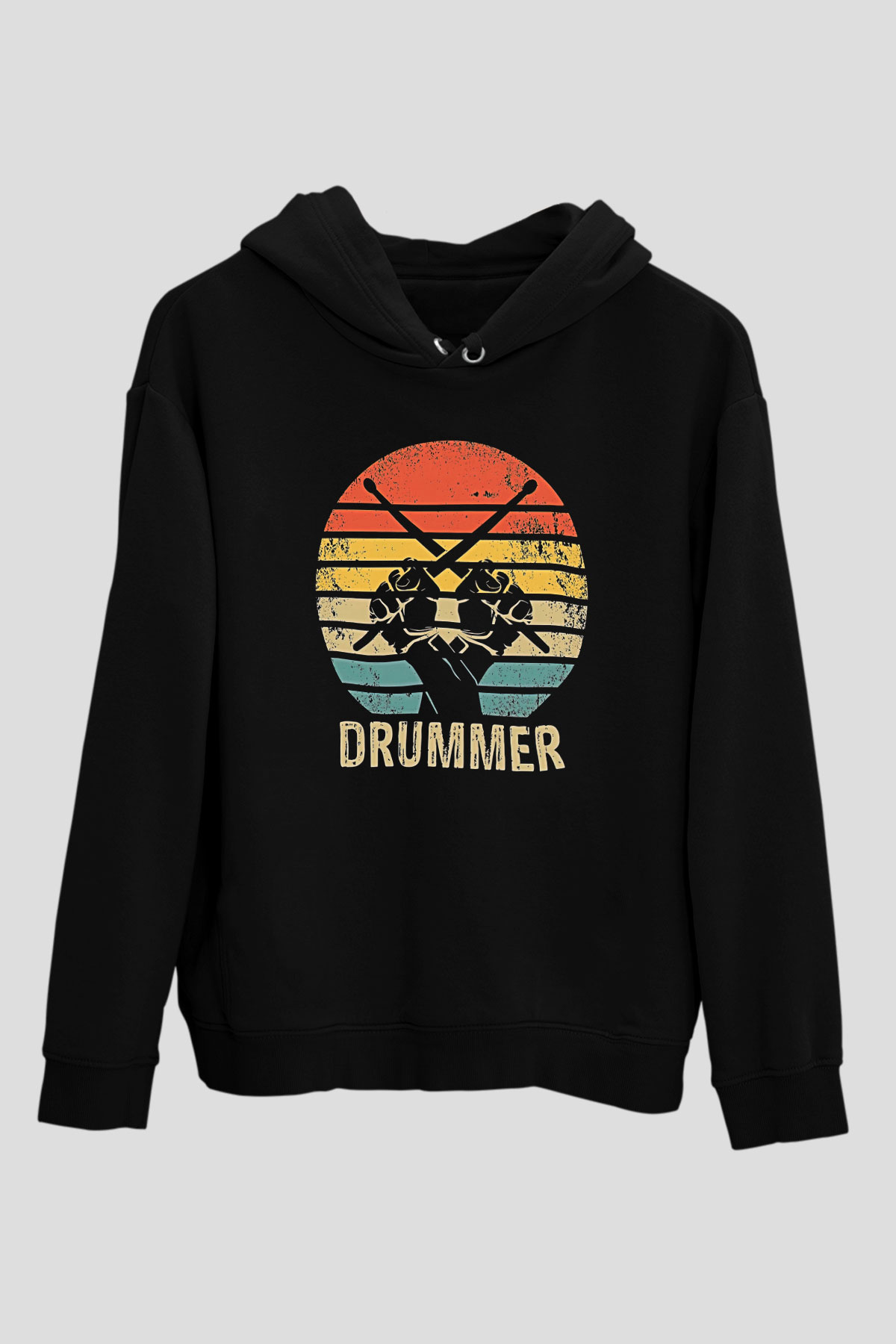 Bateri Baskılı Unisex Siyah Hoodie