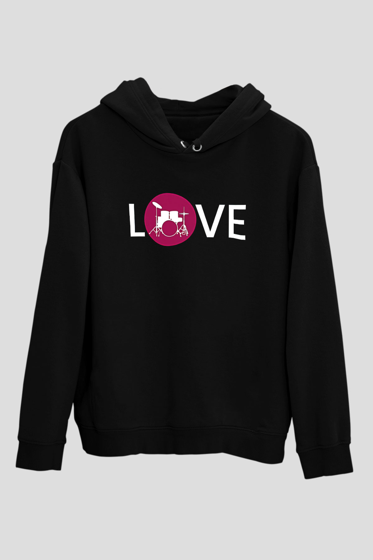 Bateri Baskılı Unisex Siyah Hoodie