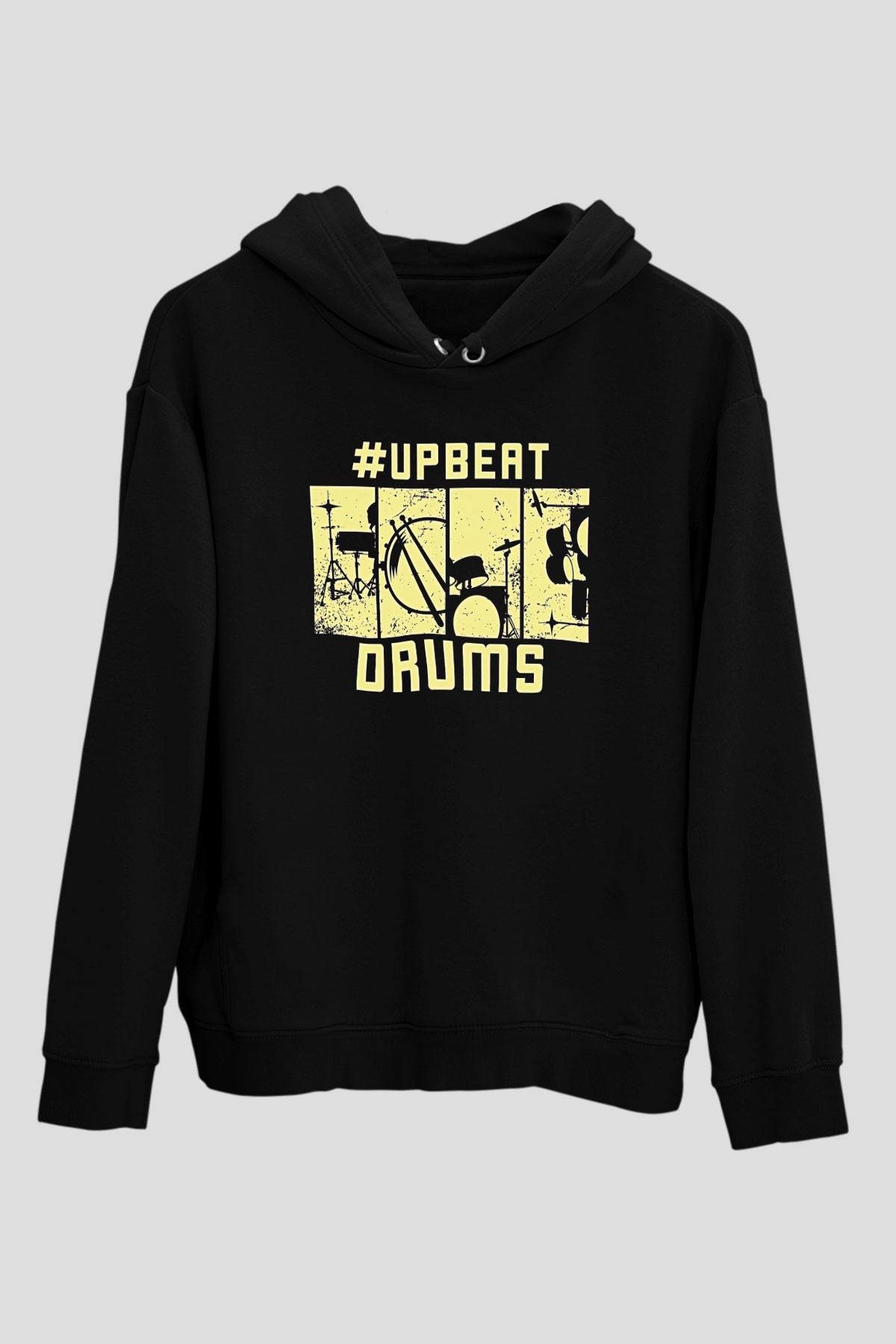 Bateri Baskılı Unisex Siyah Hoodie