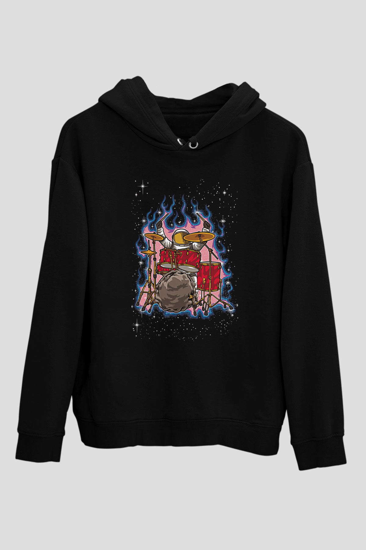 Bateri Baskılı Unisex Siyah Hoodie