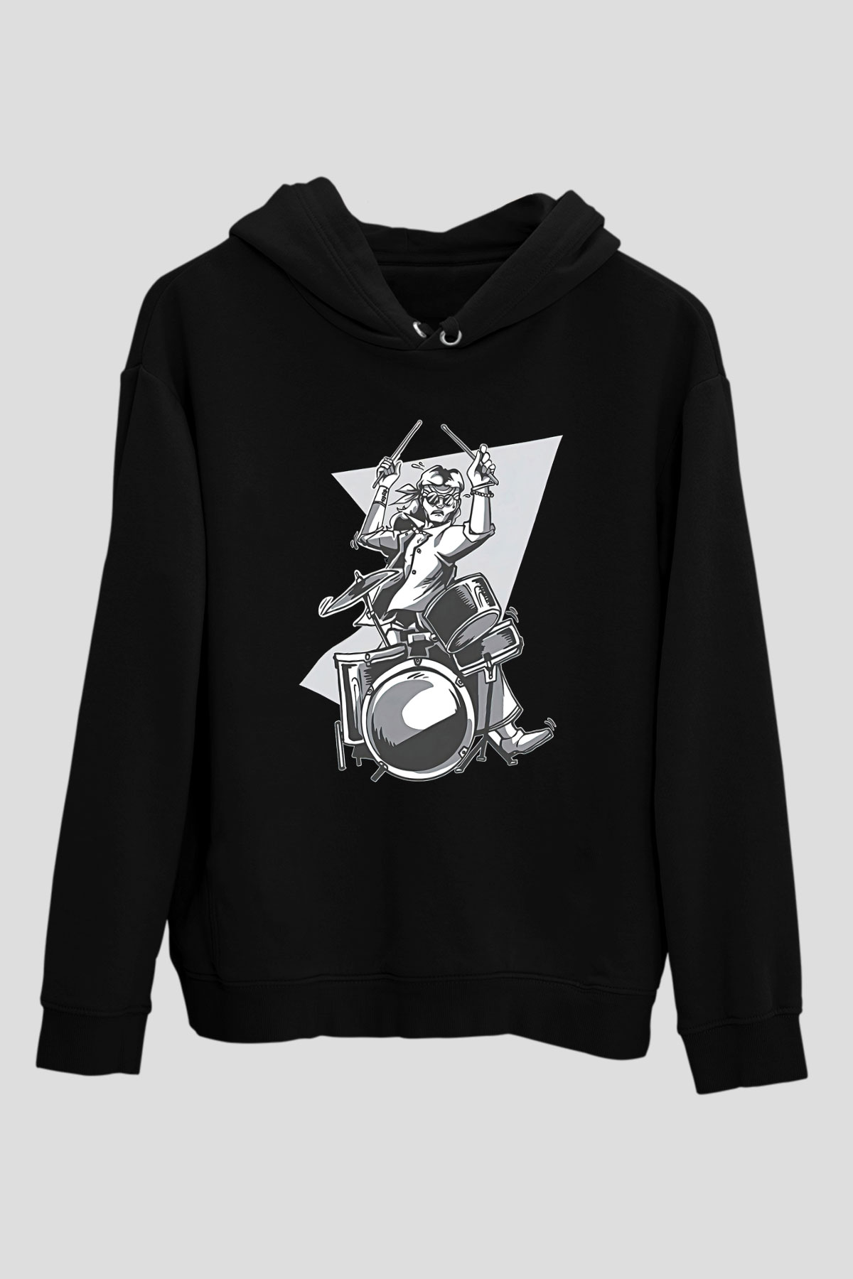 Bateri Baskılı Unisex Siyah Hoodie