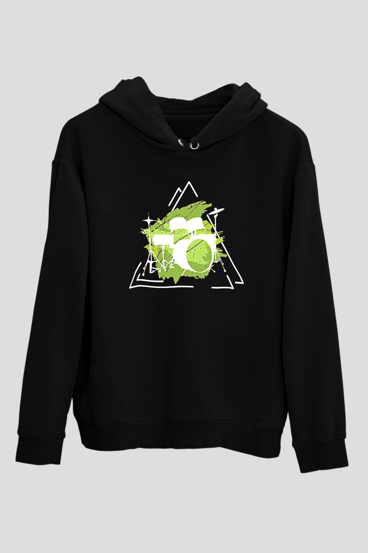 Bateri Baskılı Unisex Siyah Hoodie