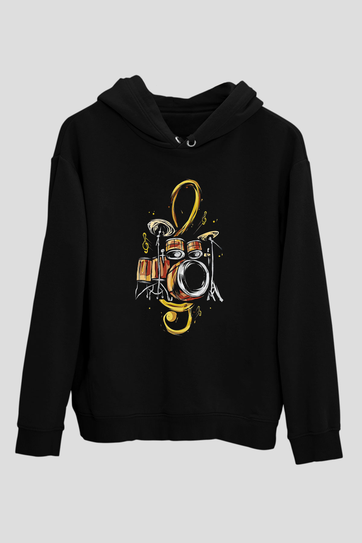 Bateri Baskılı Unisex Siyah Hoodie