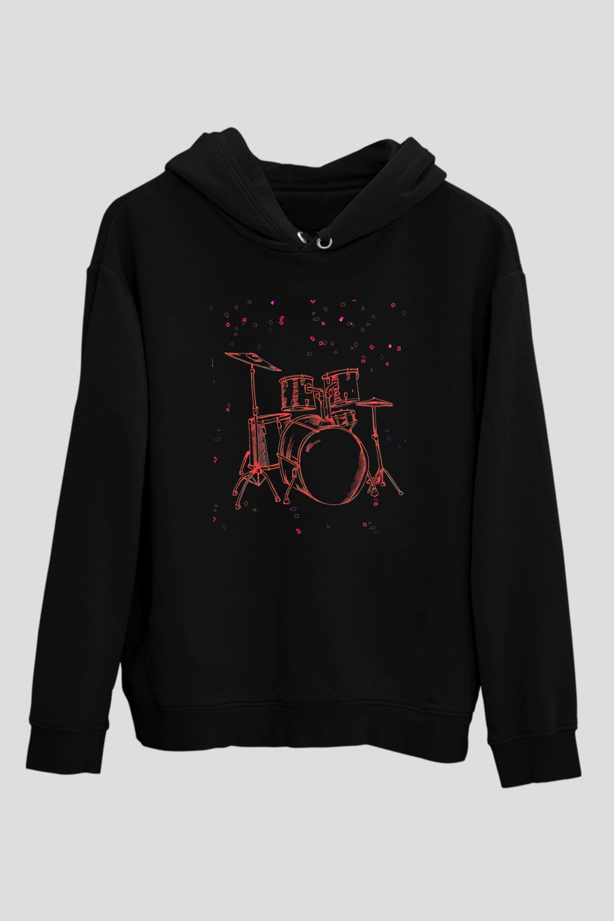 Bateri Baskılı Unisex Siyah Hoodie