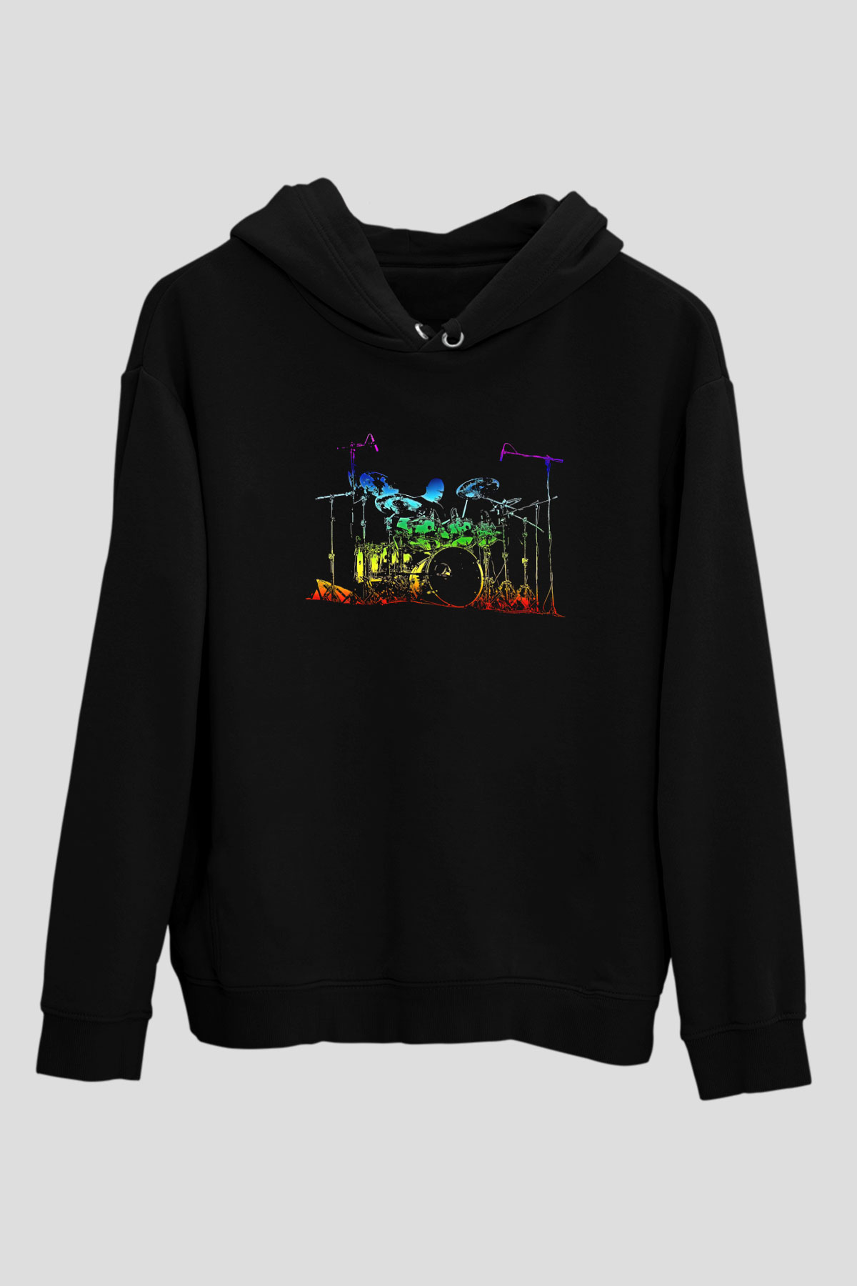 Bateri Baskılı Unisex Siyah Hoodie