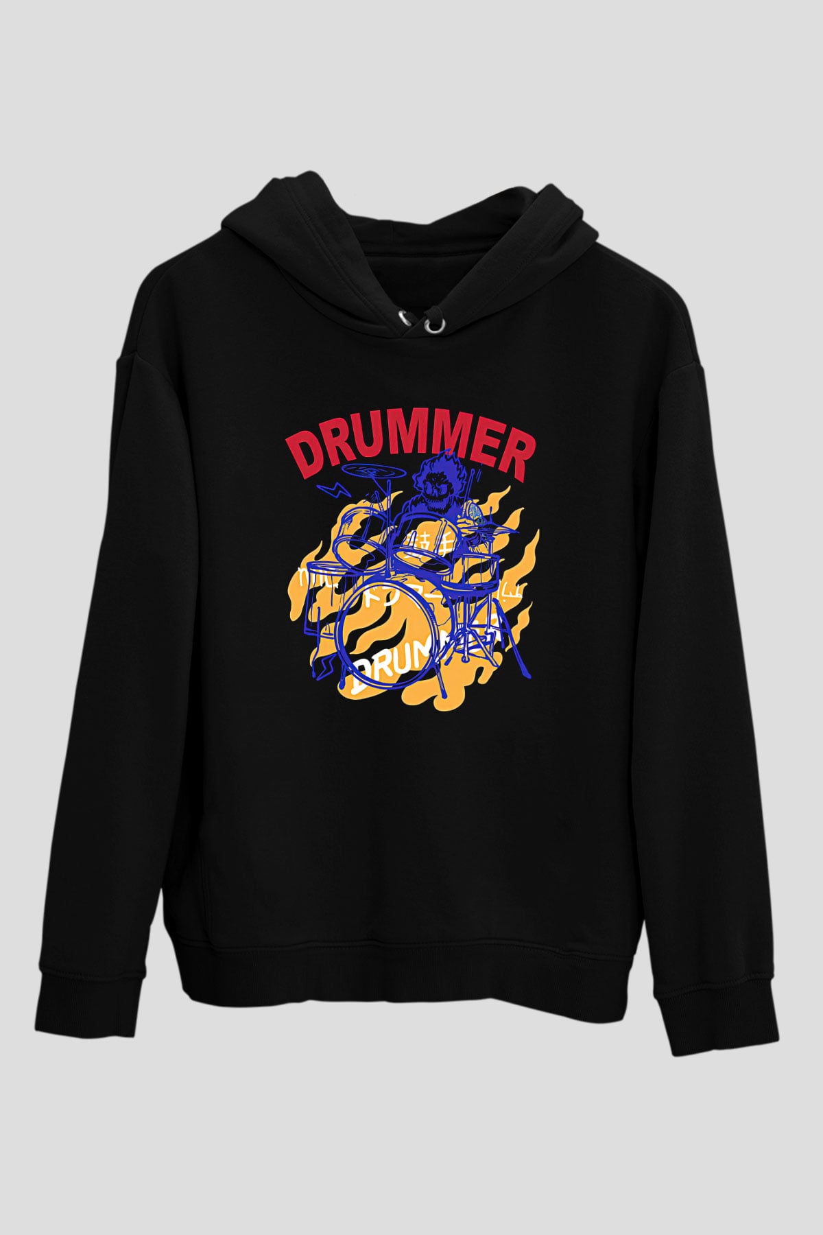 Bateri Baskılı Unisex Siyah Hoodie
