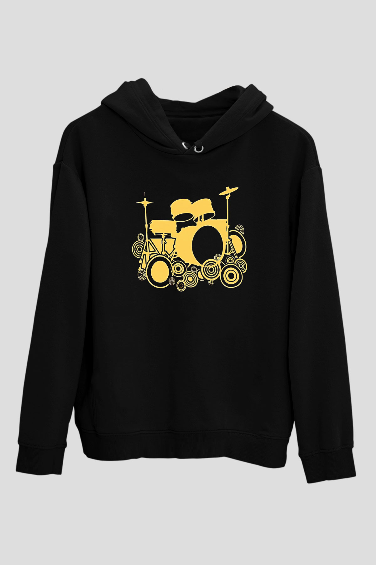 Bateri Baskılı Unisex Siyah Hoodie